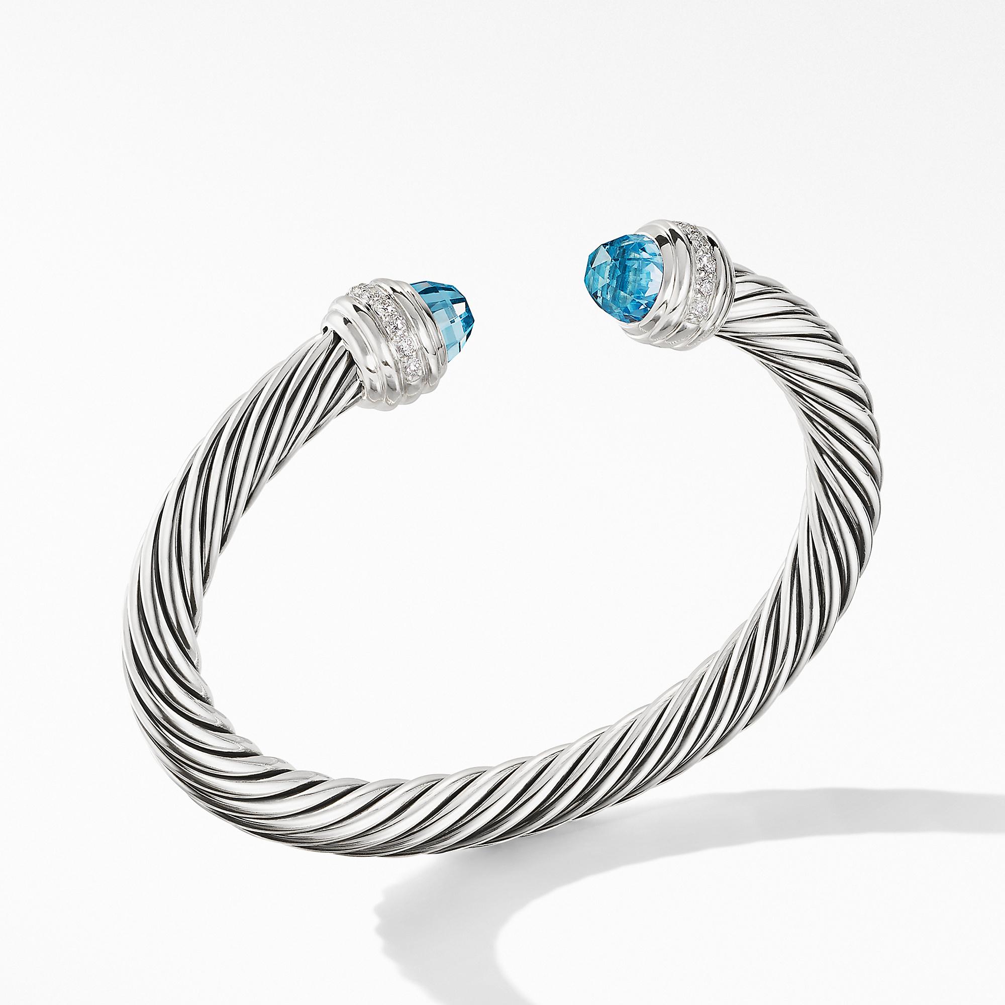 David Yurman Cable Bracelet with Blue Topaz and Diamonds