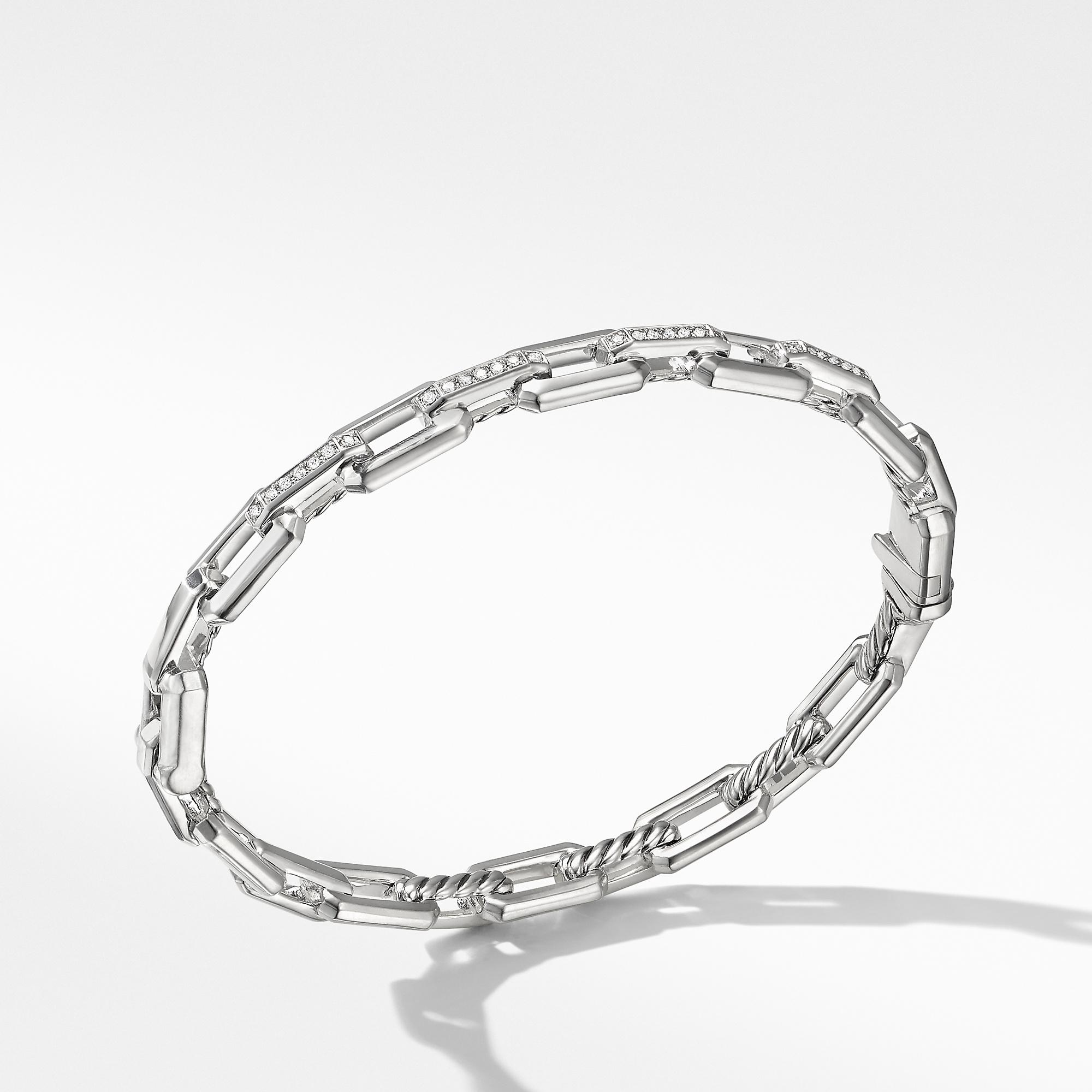 David Yurman Stax Link Bracelet in Sterling Silver with Diamonds, size large