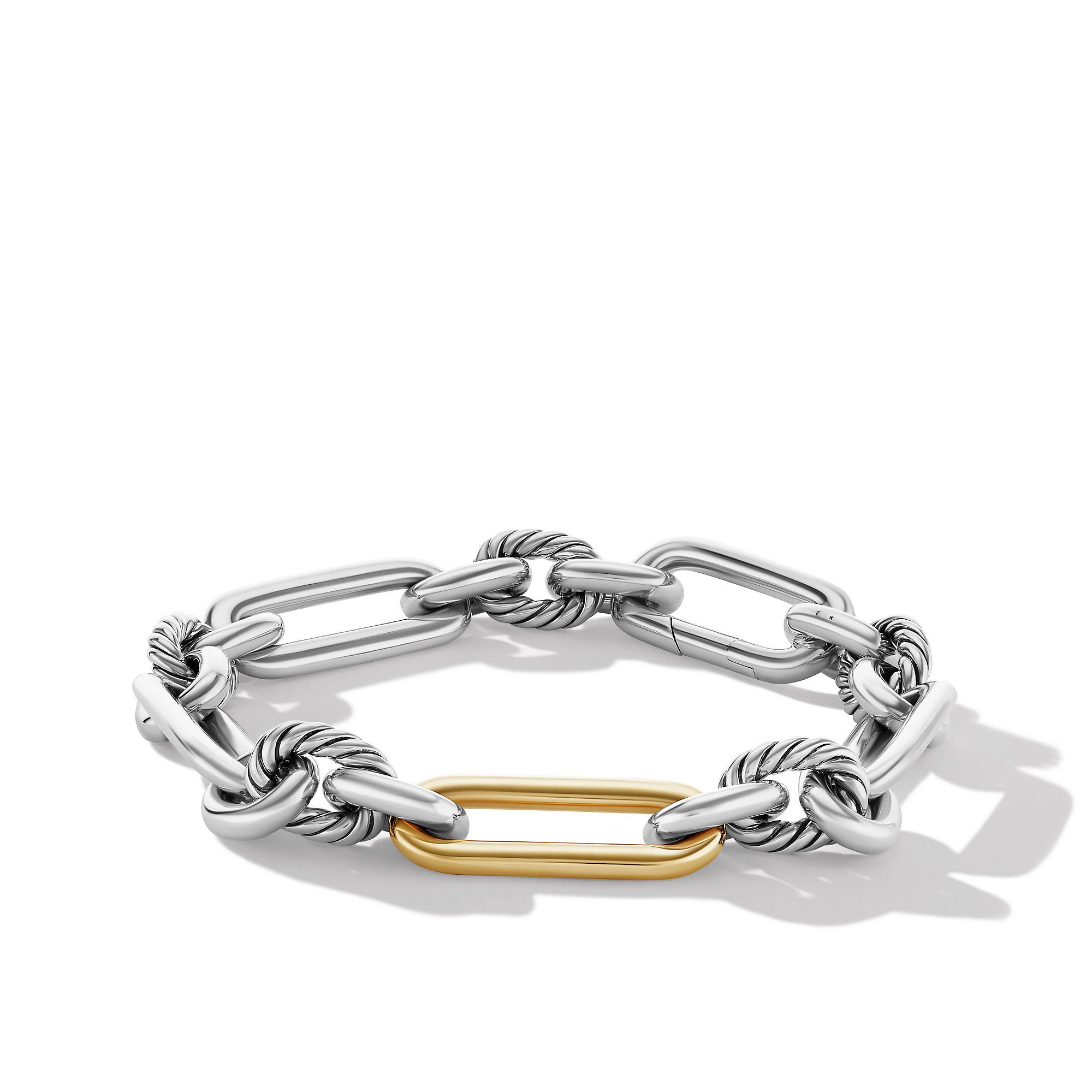 David Yurman Lexington Chain Bracelet with 18k Yellow Gold Link, size large