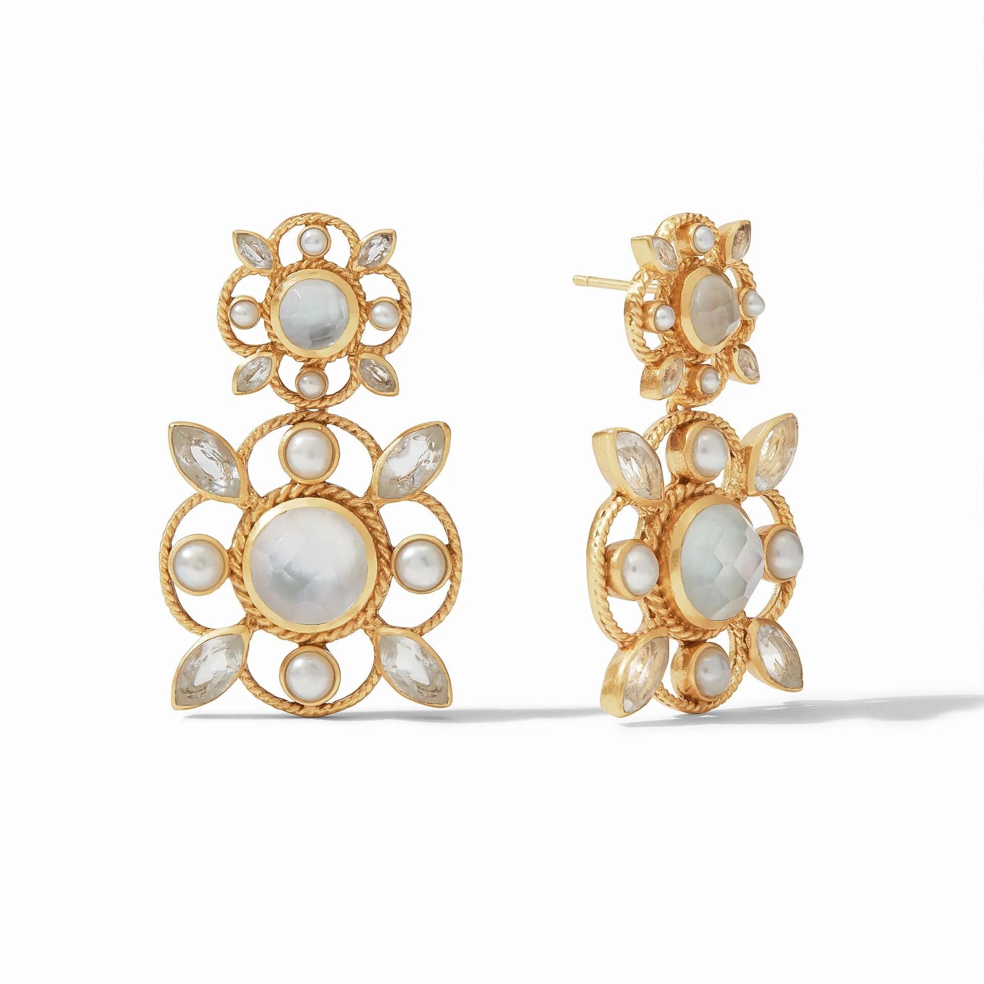 Julie Vos Iridescent Clear Crystal Monaco Statement Earrings