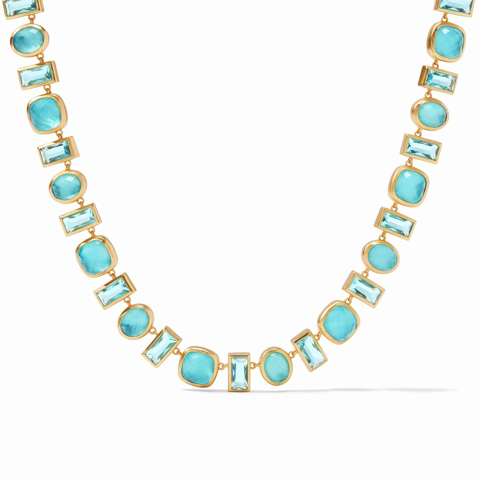 Julie Vos Iridescent Clear Crystal Bahamian Blue Antonia Tennis Necklace