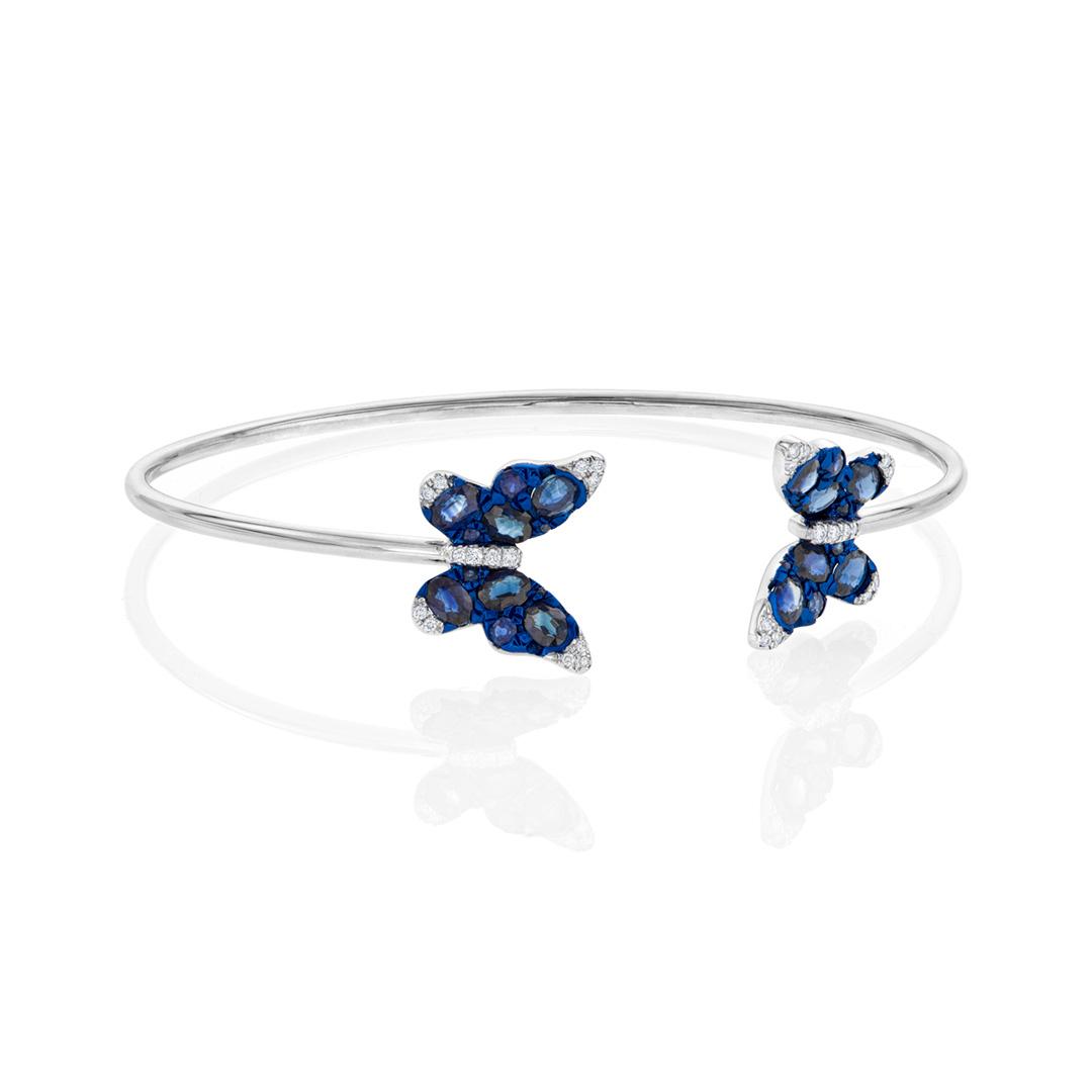 Sapphire and Diamond White Gold Butterfly Cuff Bracelet 0