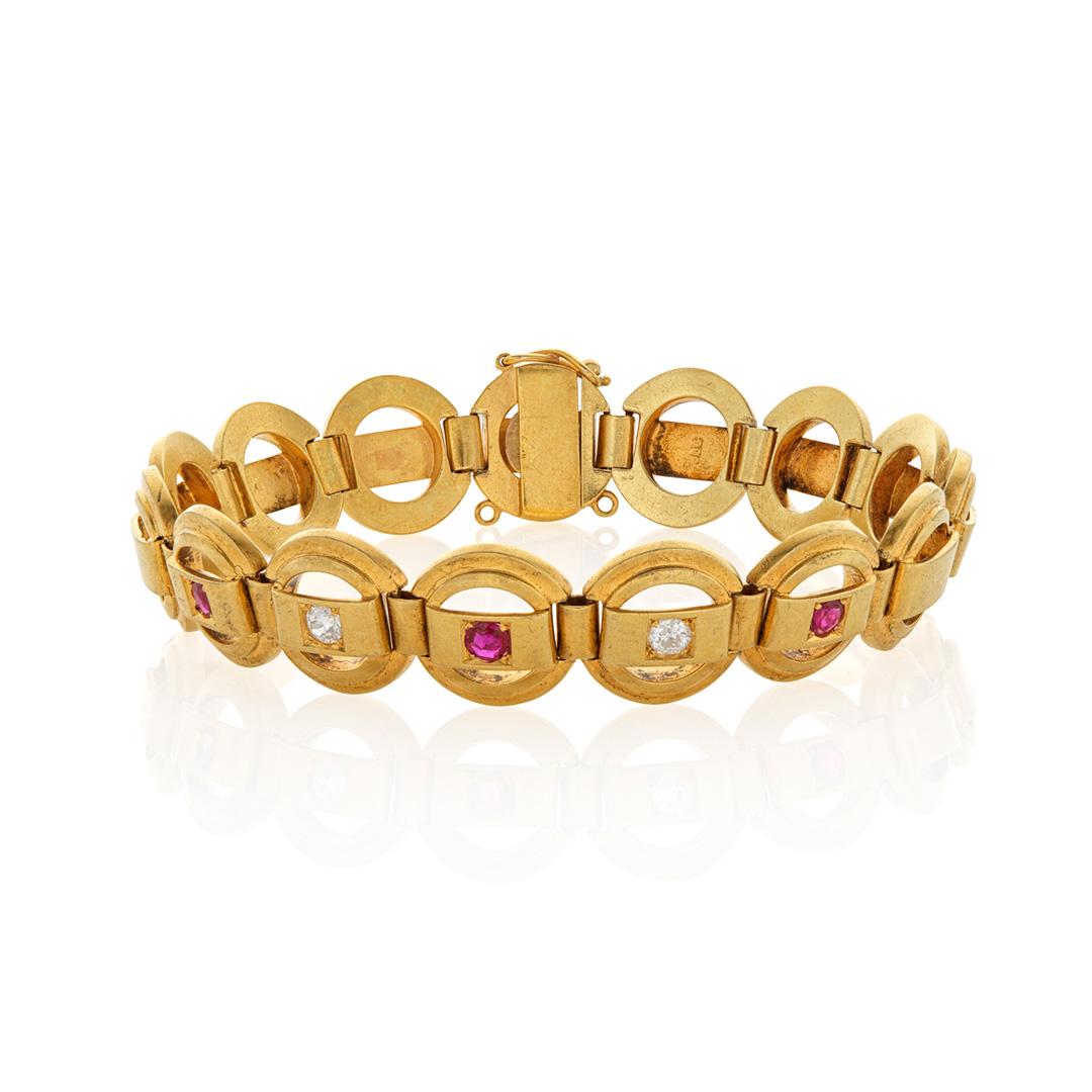 Estate Collection 1920s Art Deco Ruby and Diamond Link Bracelet