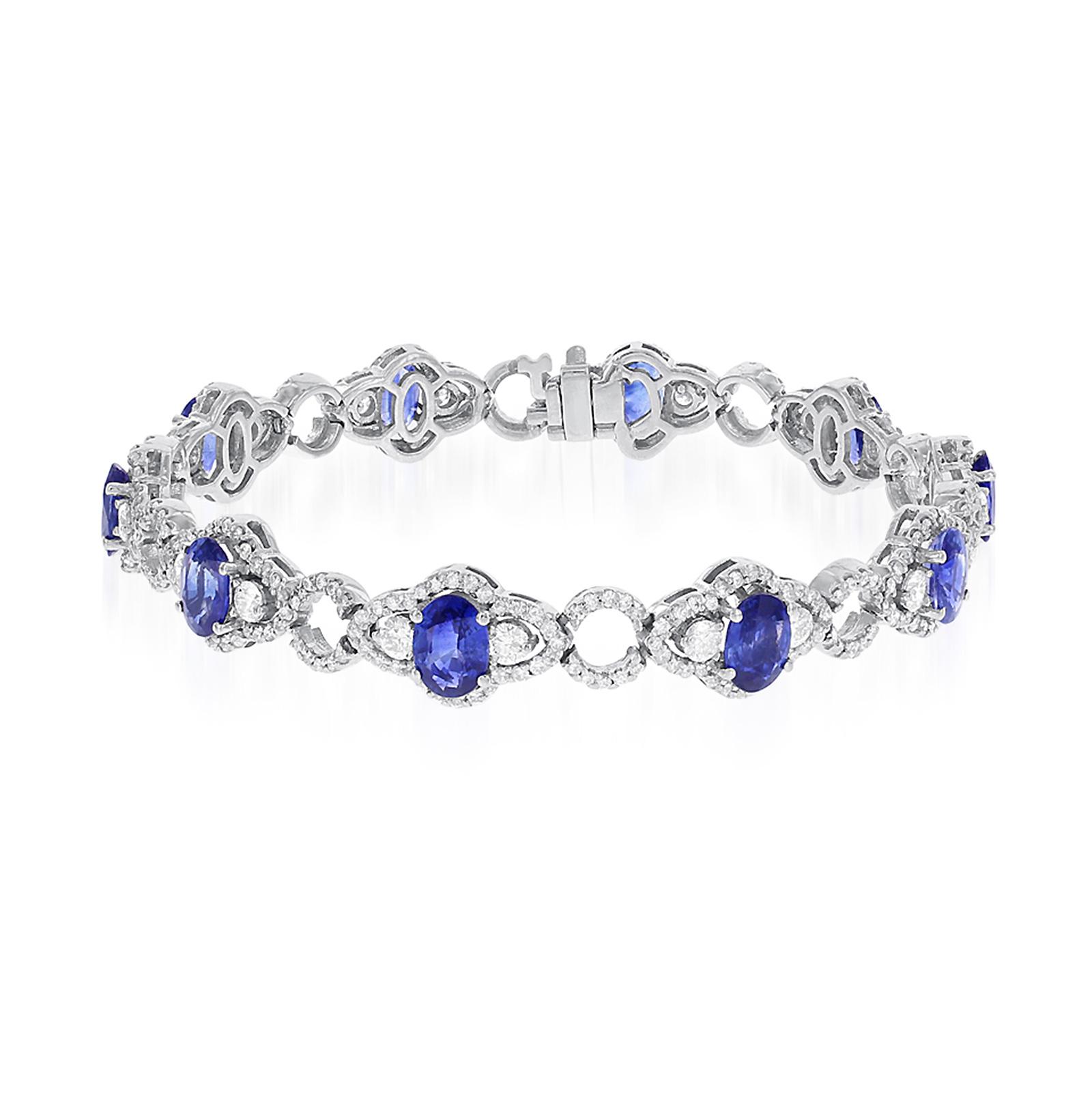 White Gold Oval Sapphire & Diamond Link Bracelet