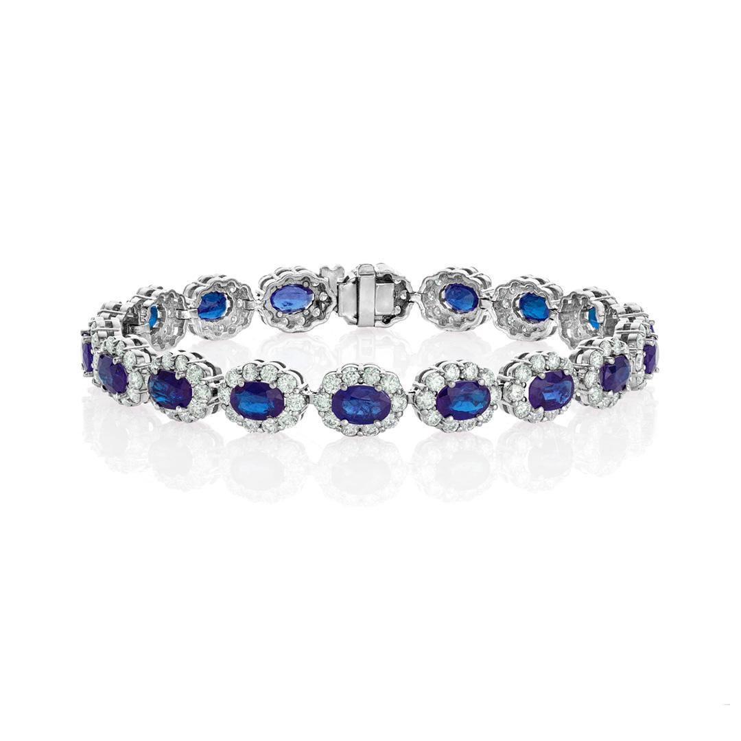 White Gold Oval Sapphire & Diamond Halo Link Bracelet