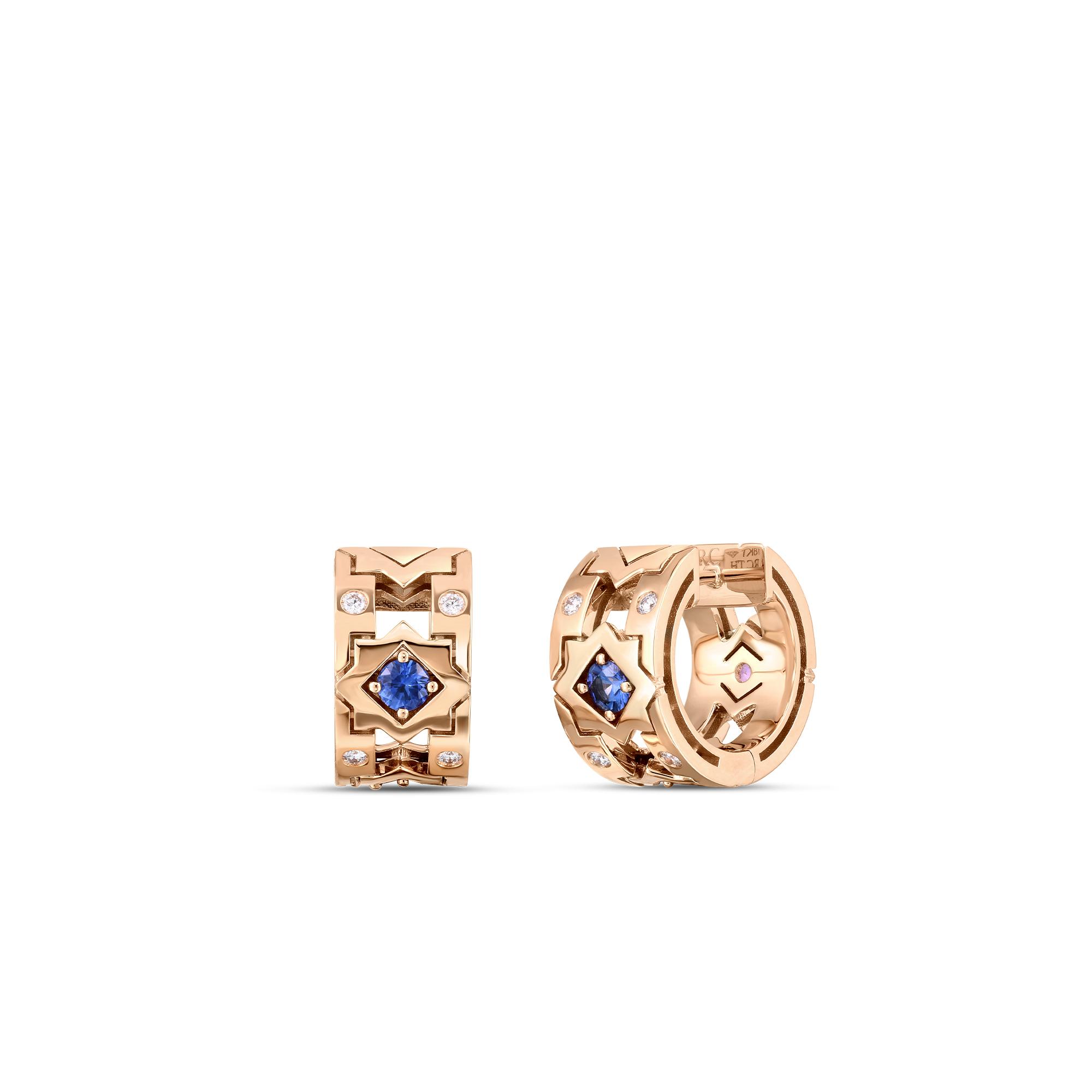 Roberto Coin Navarra Rose Gold Mixed Sapphire Hoop Earrings