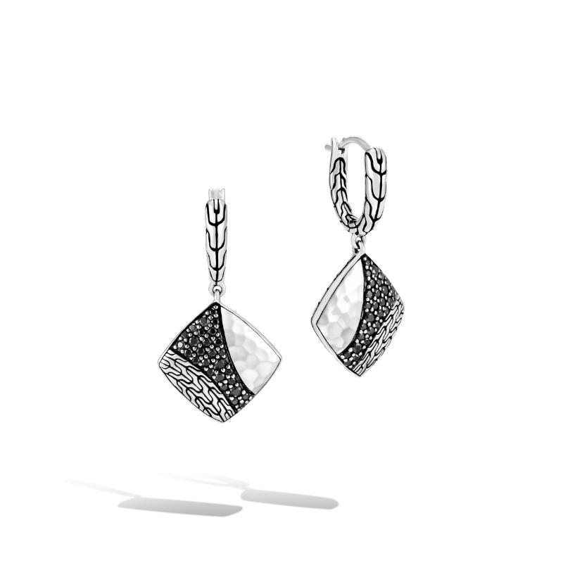 John Hardy Twisted Pave Drop Earrings with Black Sapphires