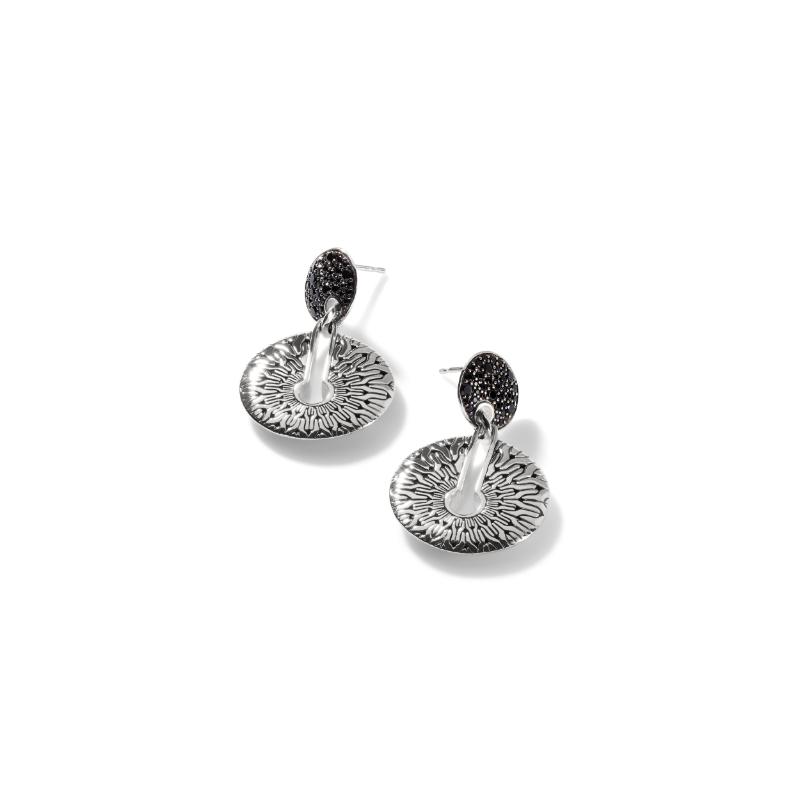 John Hardy Radial Pave Drop Earrings with Black Sapphires