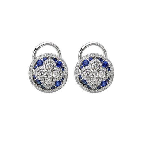 Charles Krypell Sapphire Diamond Quatrefoil Round Stud Earrings