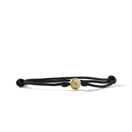 David Yurman Evil Eye Black Cord Bracelet with 18K Yellow Gold and Emerald
