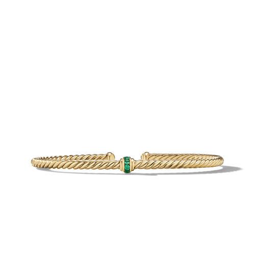 David Yurman Cablespira Center Station Bracelet in 18k Yellow Gold with Pave Emeralds