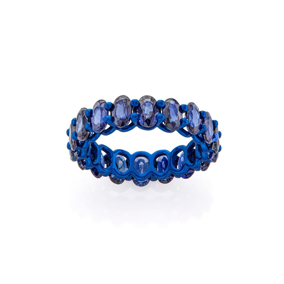 Oval Sapphire and Blue Gold Eternity Band