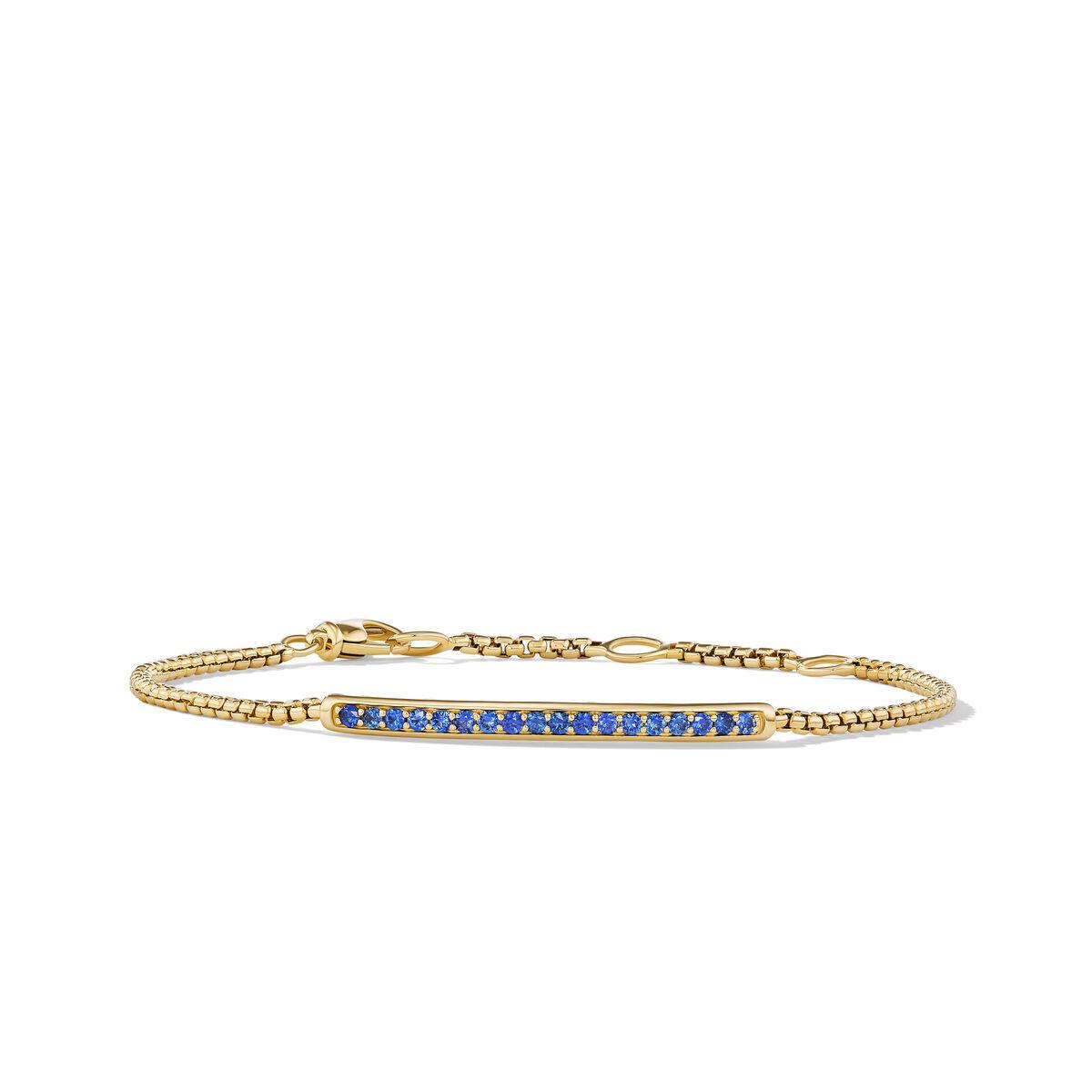 David Yurman Petite Pavé Bar Bracelet in 18K Yellow Gold with Blue Sapphires 0