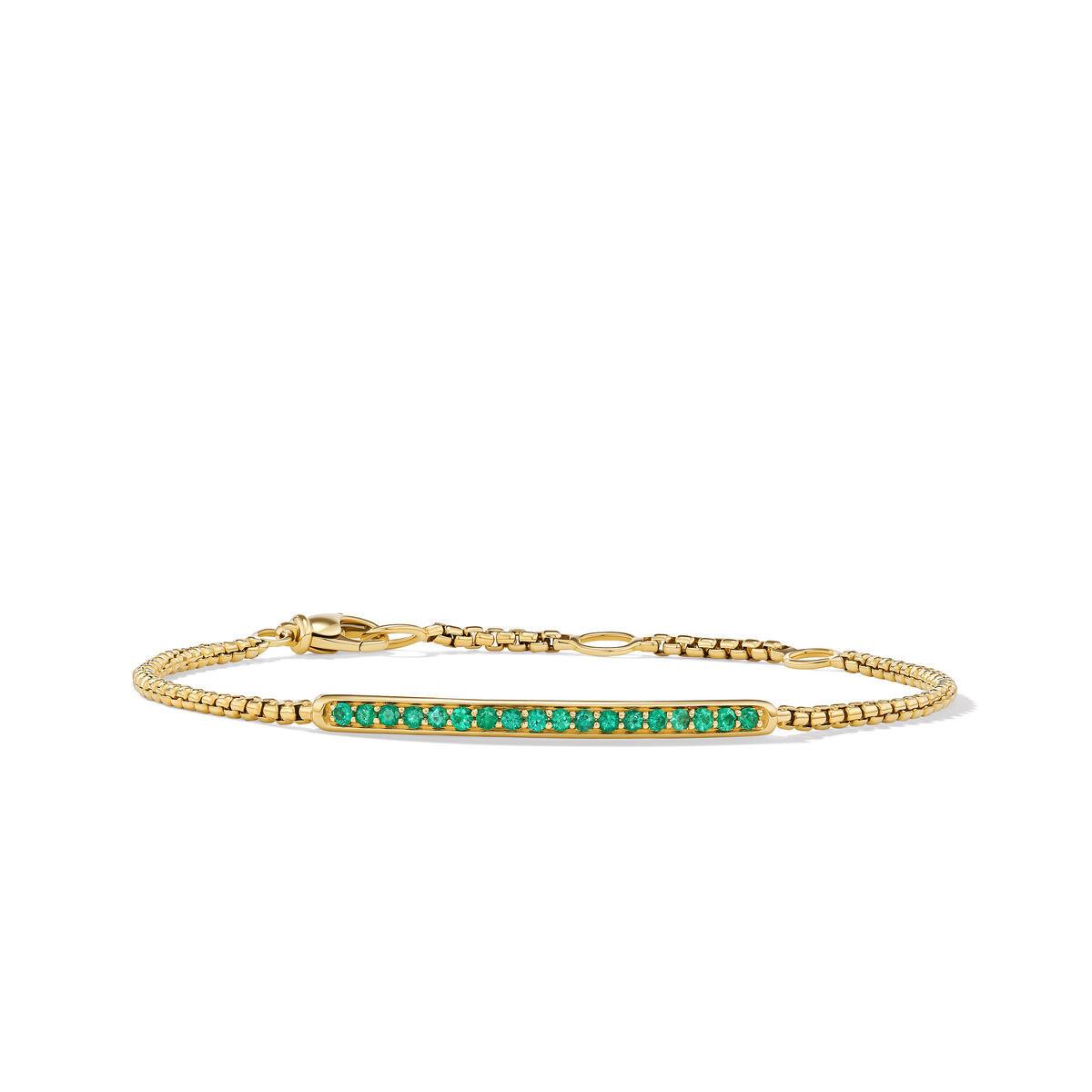 David Yurman Petite Pavé Bar Bracelet in 18K Yellow Gold with Emeralds