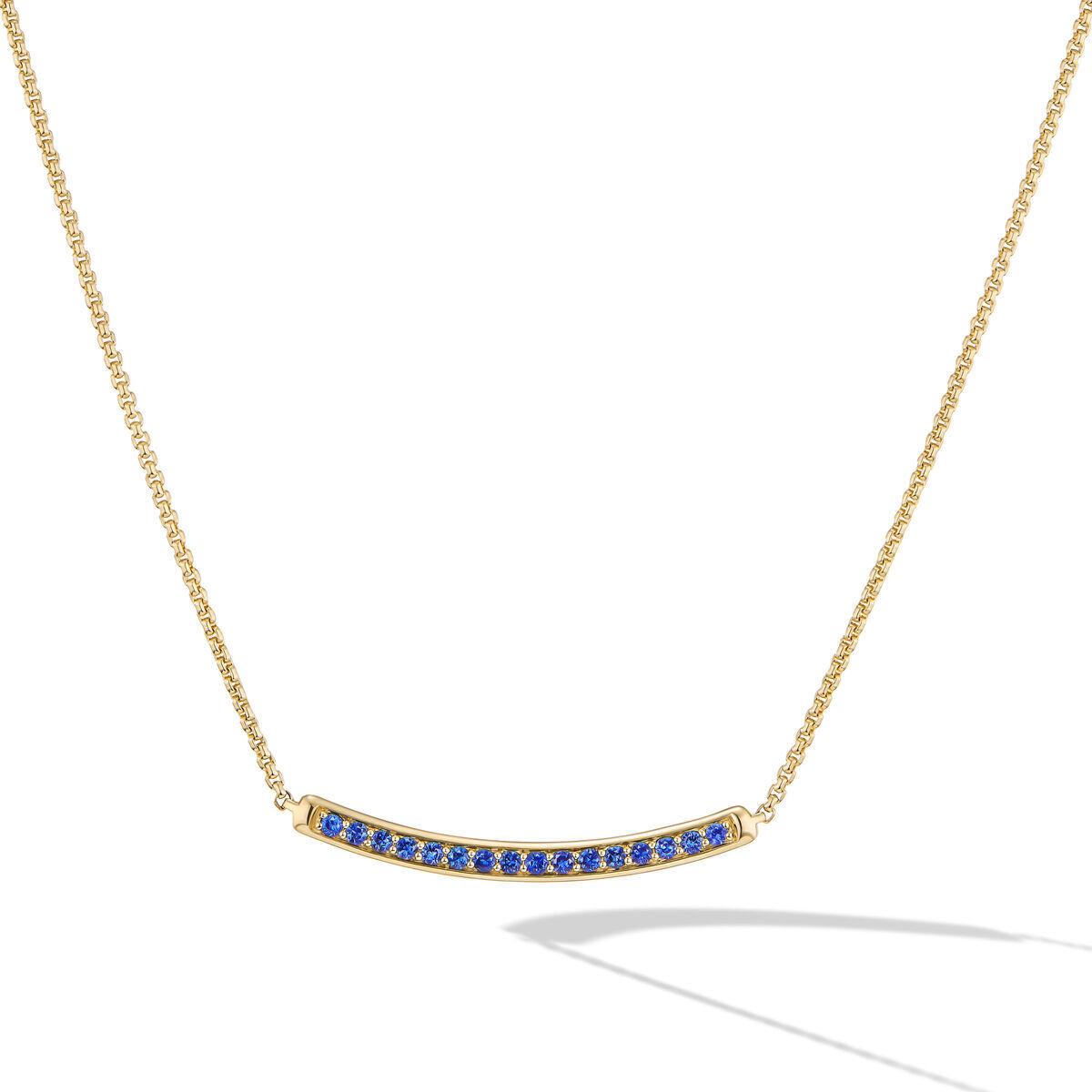 David Yurman Petite Pavé Bar Necklace in 18K Yellow Gold with Blue Sapphires