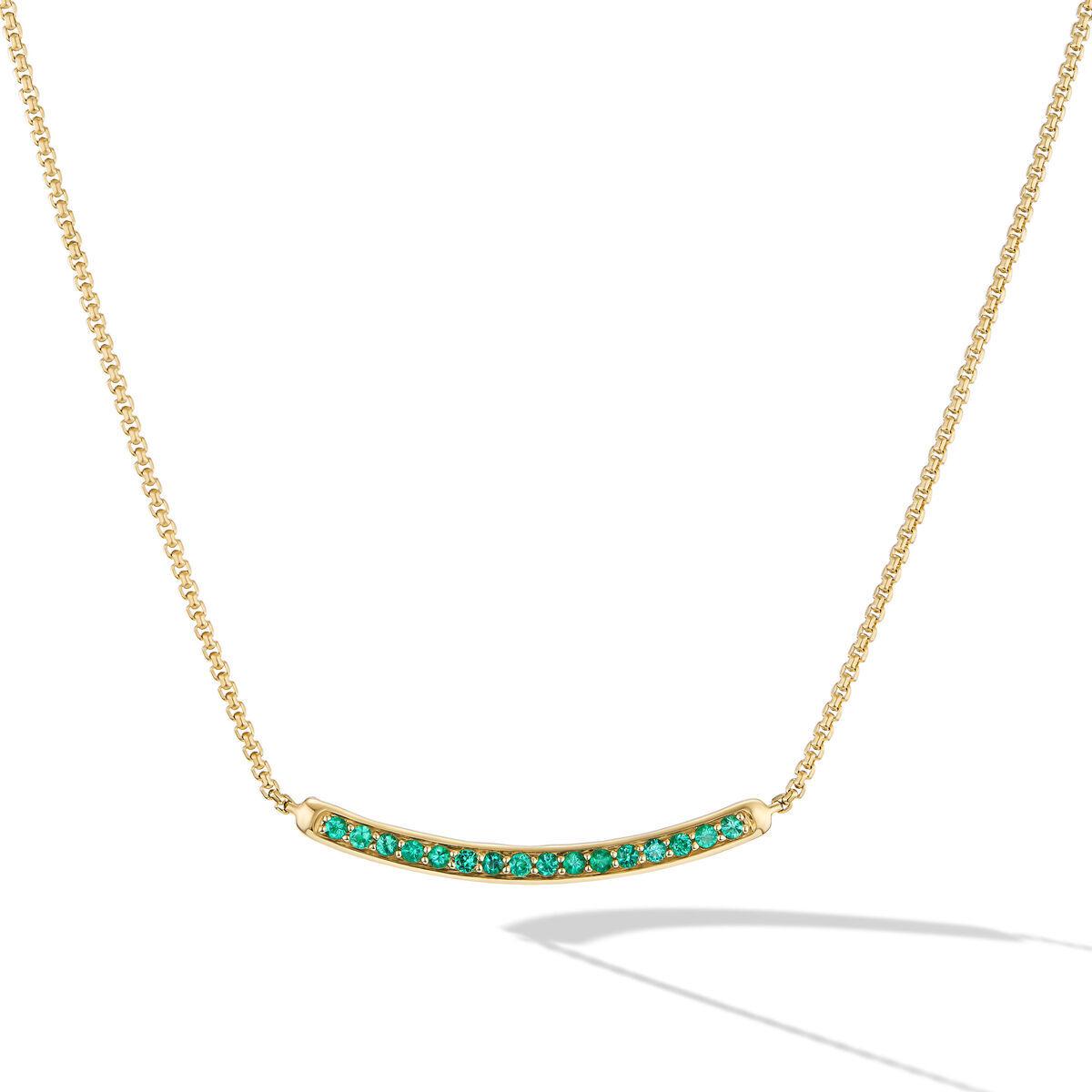 David Yurman Petite Pavé Bar Necklace in 18K Yellow Gold with Emeralds