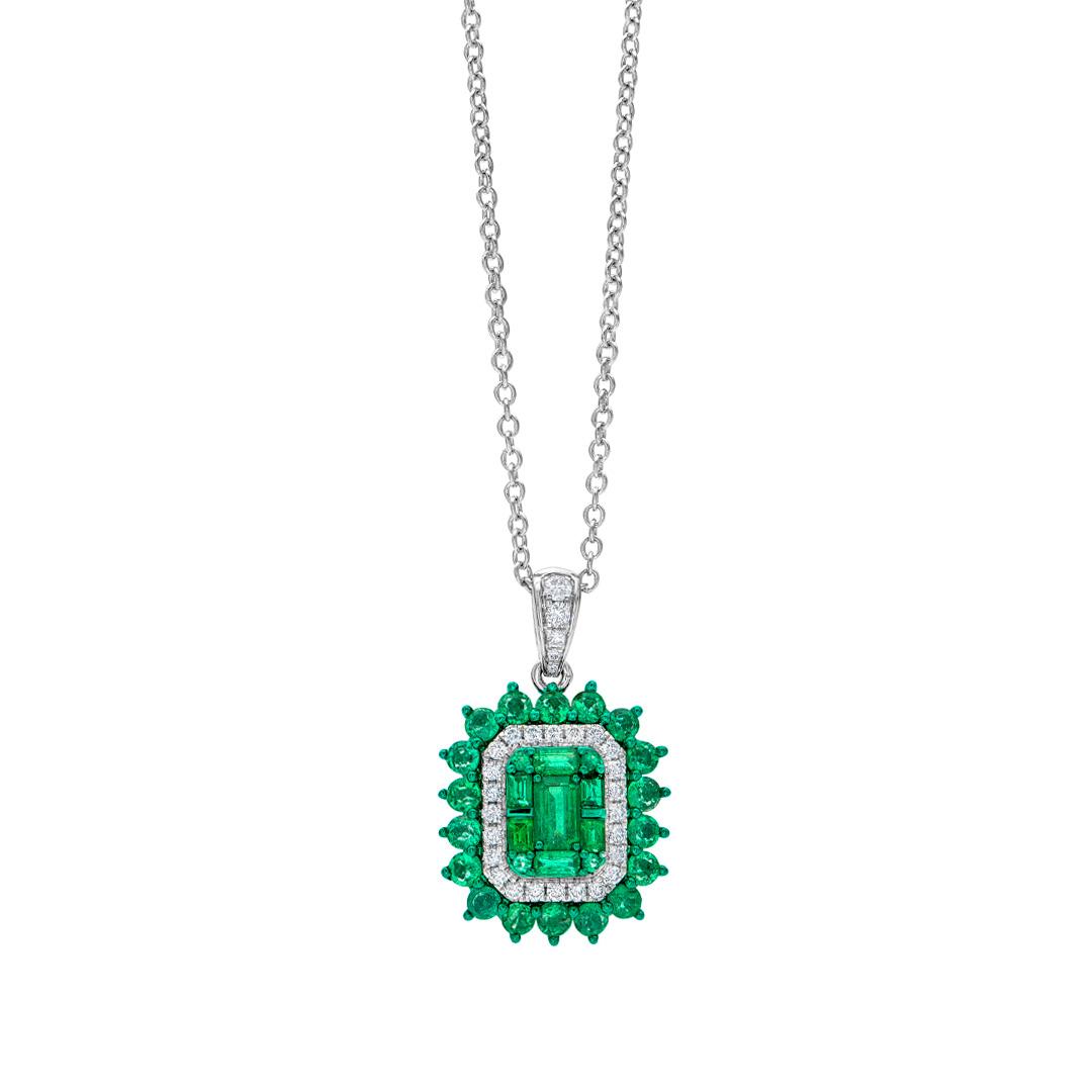 Vibrant Emerald and Diamond Pendant Necklace
