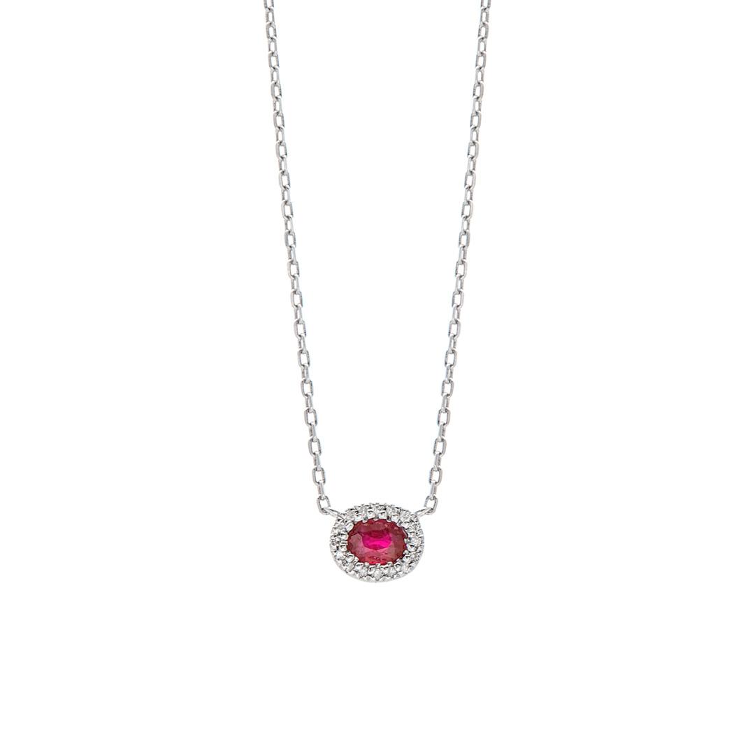 Ruby and Diamond Halo Pendant Necklace 0