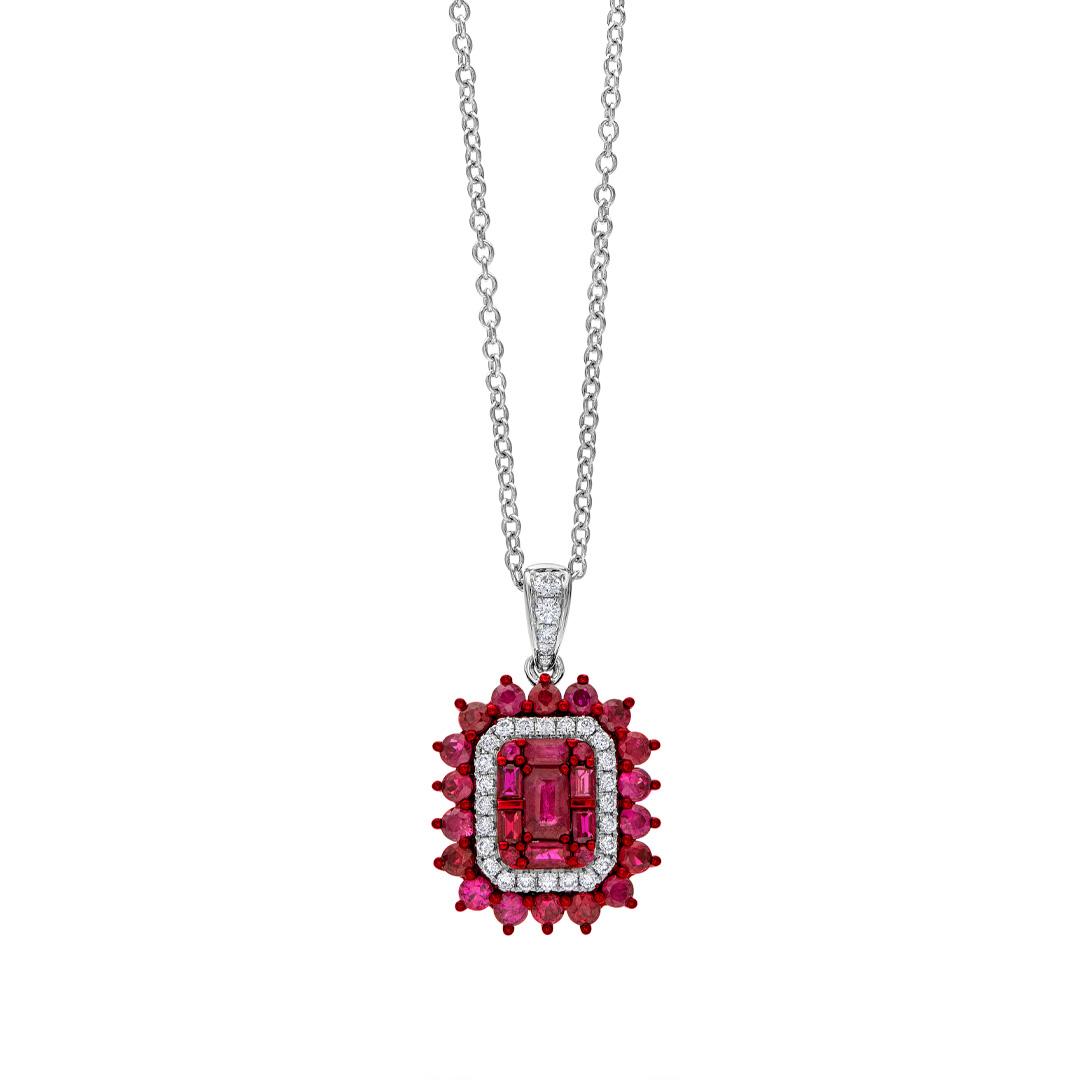 Vibrant Ruby and Diamond Pendant Necklace