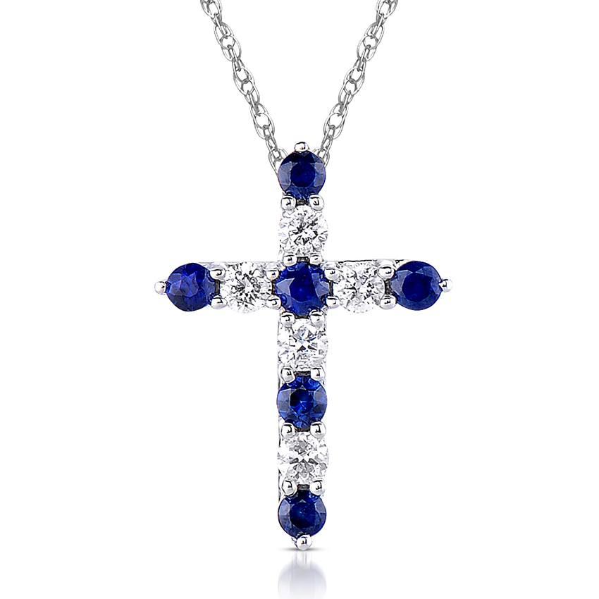Sapphire & Diamond Cross Necklace 0