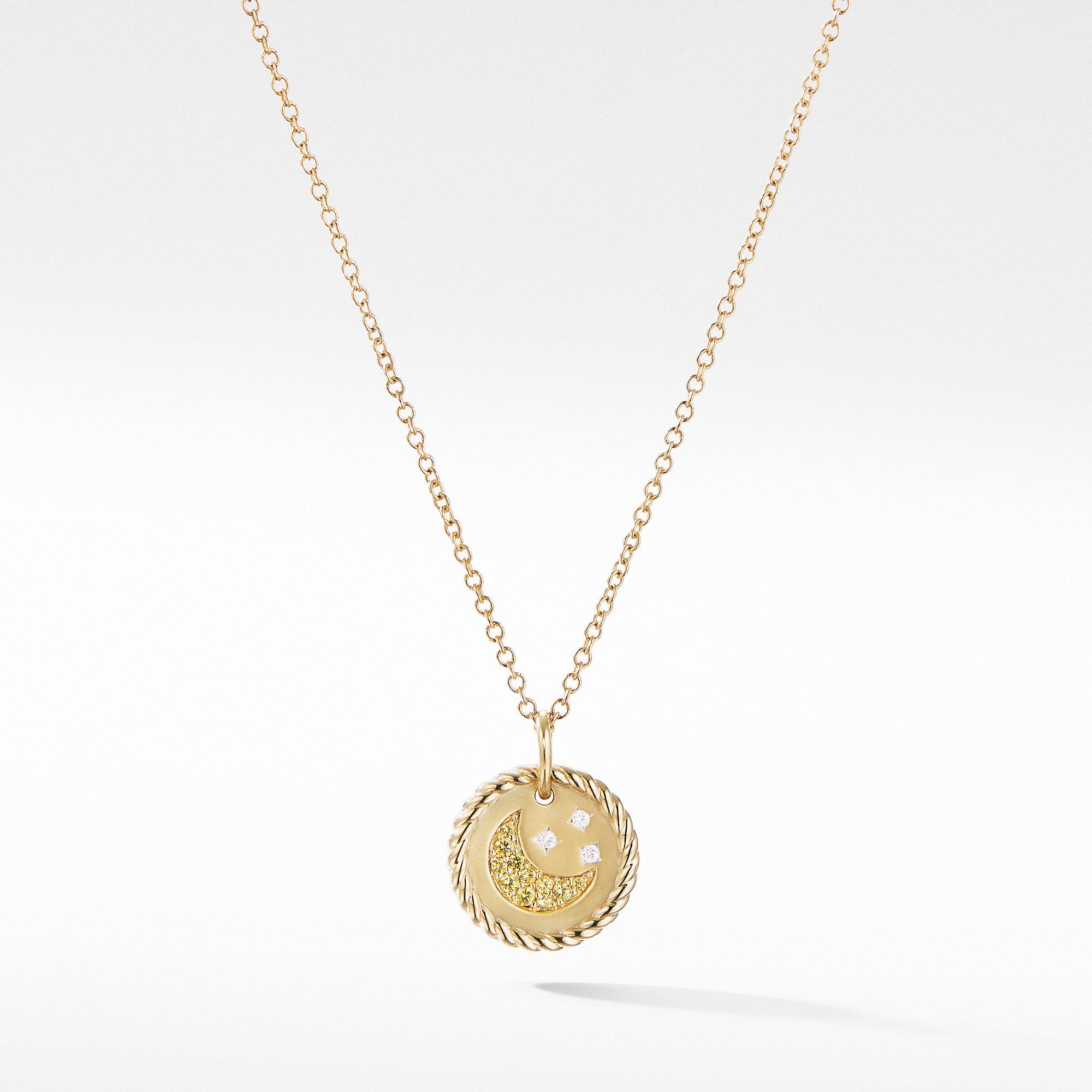 David Yurman Cable Collectibles Moon and Stars Necklace with Diamonds and Yellow Sapphires in 18k Gold