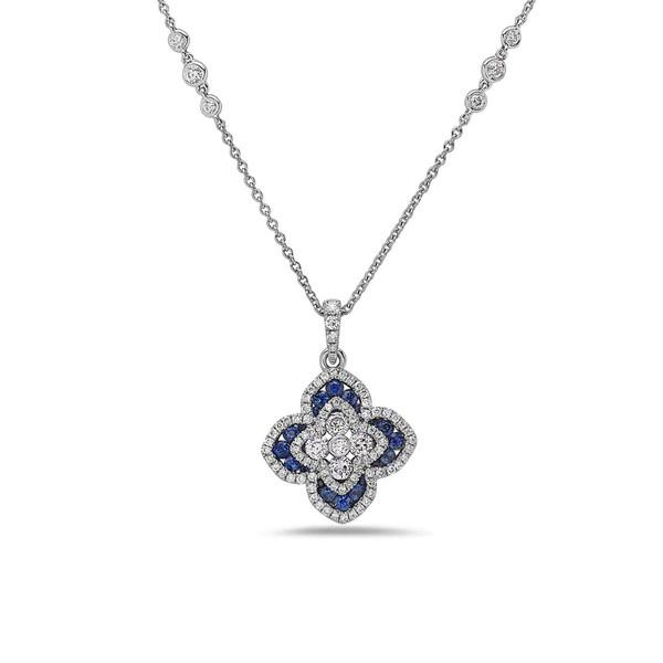 Charles Krypell Sapphire Diamond Quatrefoil Pendant Necklace