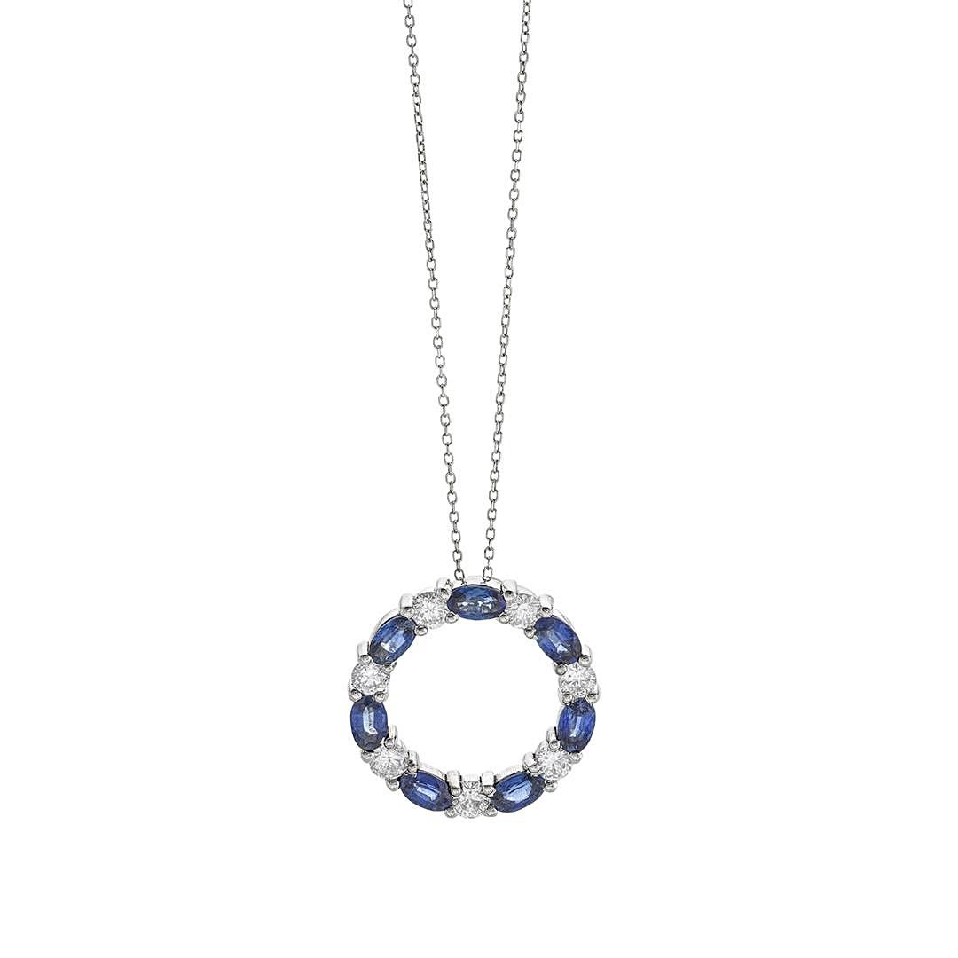 Open Circle Diamond and Sapphire Necklace