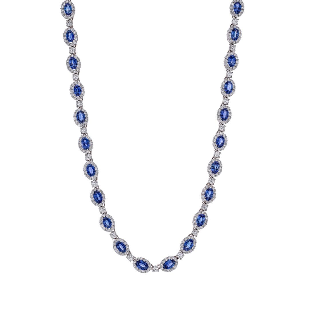 Oval-Shape Sapphire & Diamond Necklace