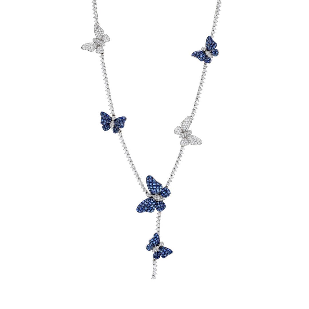 Sapphire and Diamond Butterfly Station Y Necklace