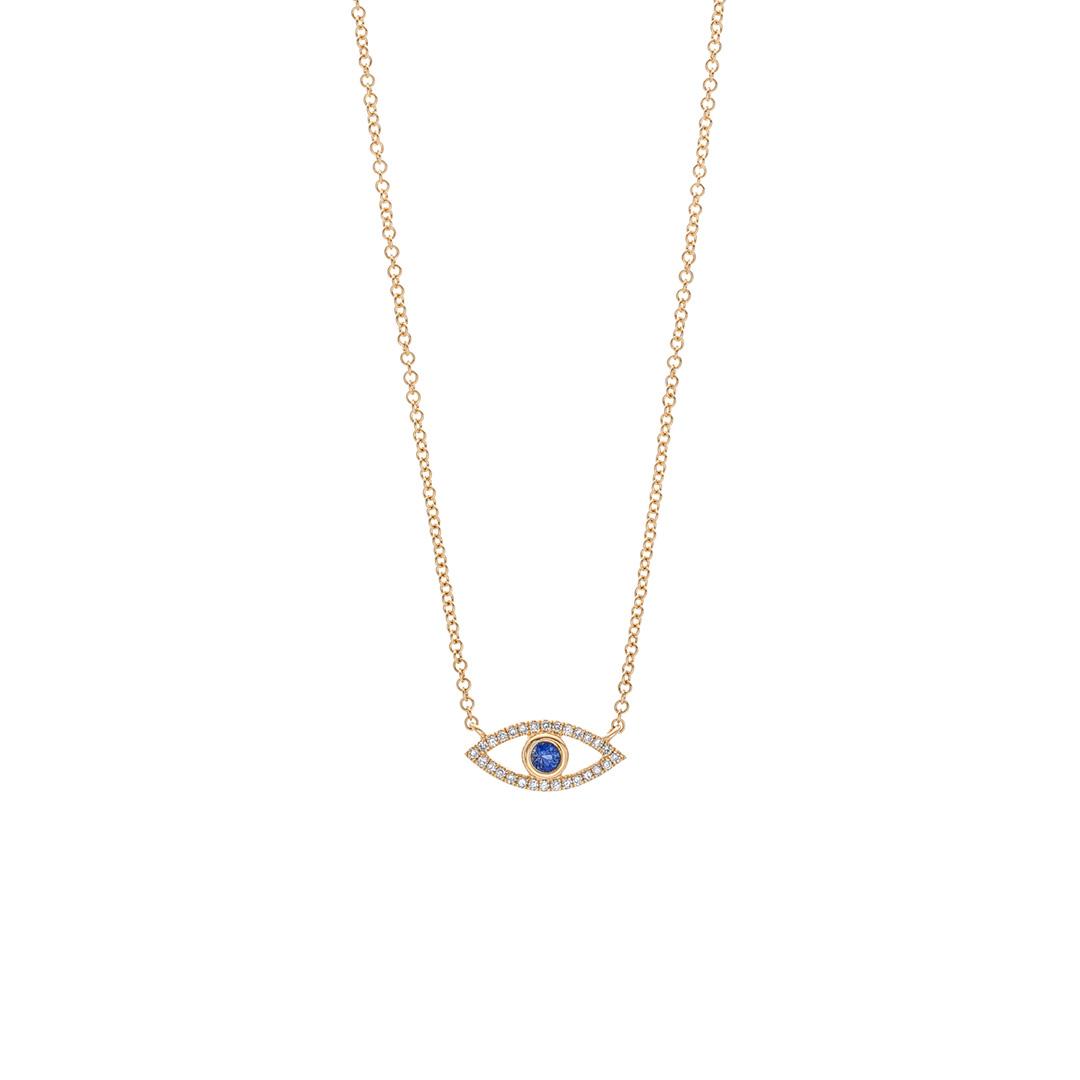 Sapphire and Diamond Yellow Gold Evil Eye Necklace