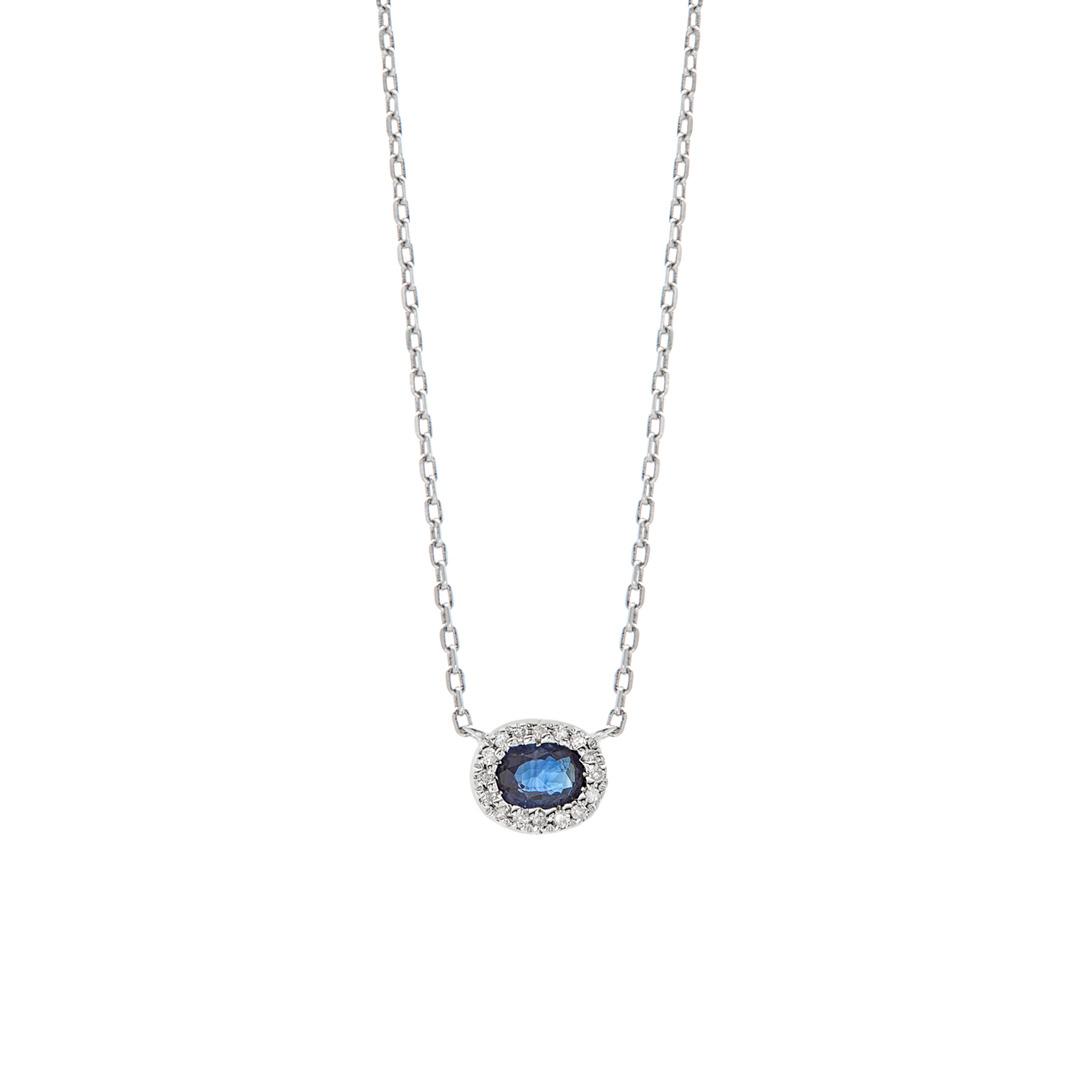 Sapphire and Diamond Halo Pendant Necklace