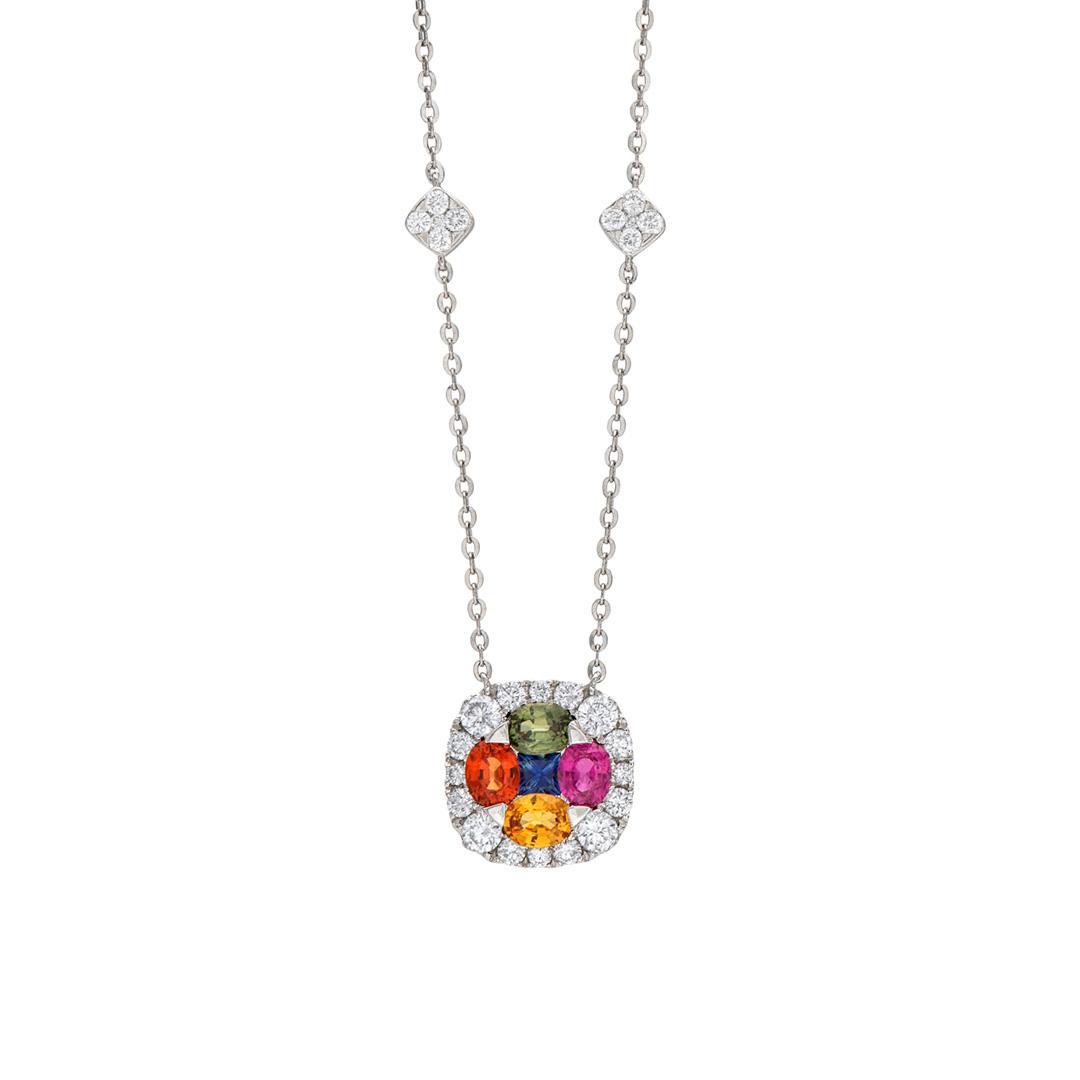 Multicolor Sapphire and Diamond Pendant Necklace 0