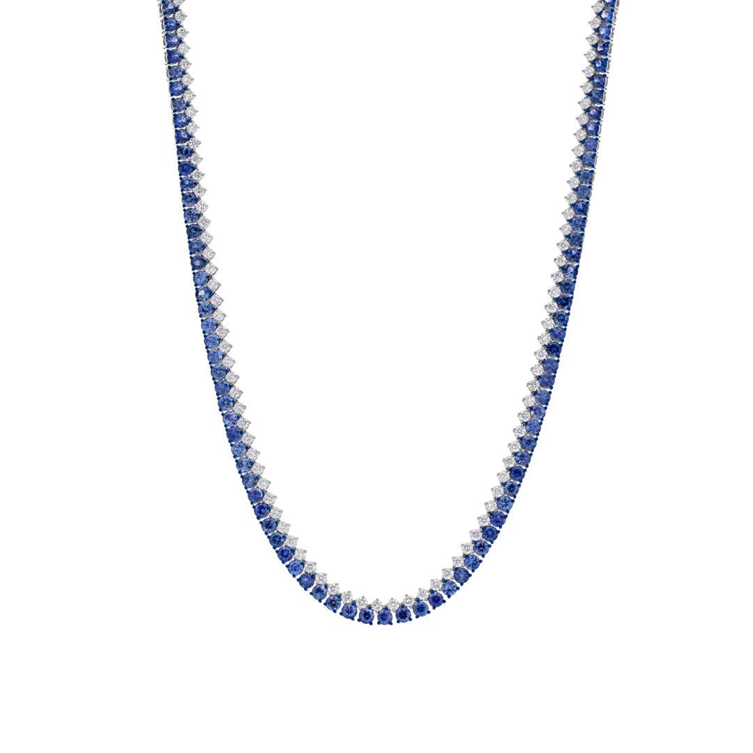 Double Row Sapphire and Diamond Tennis Necklace 0