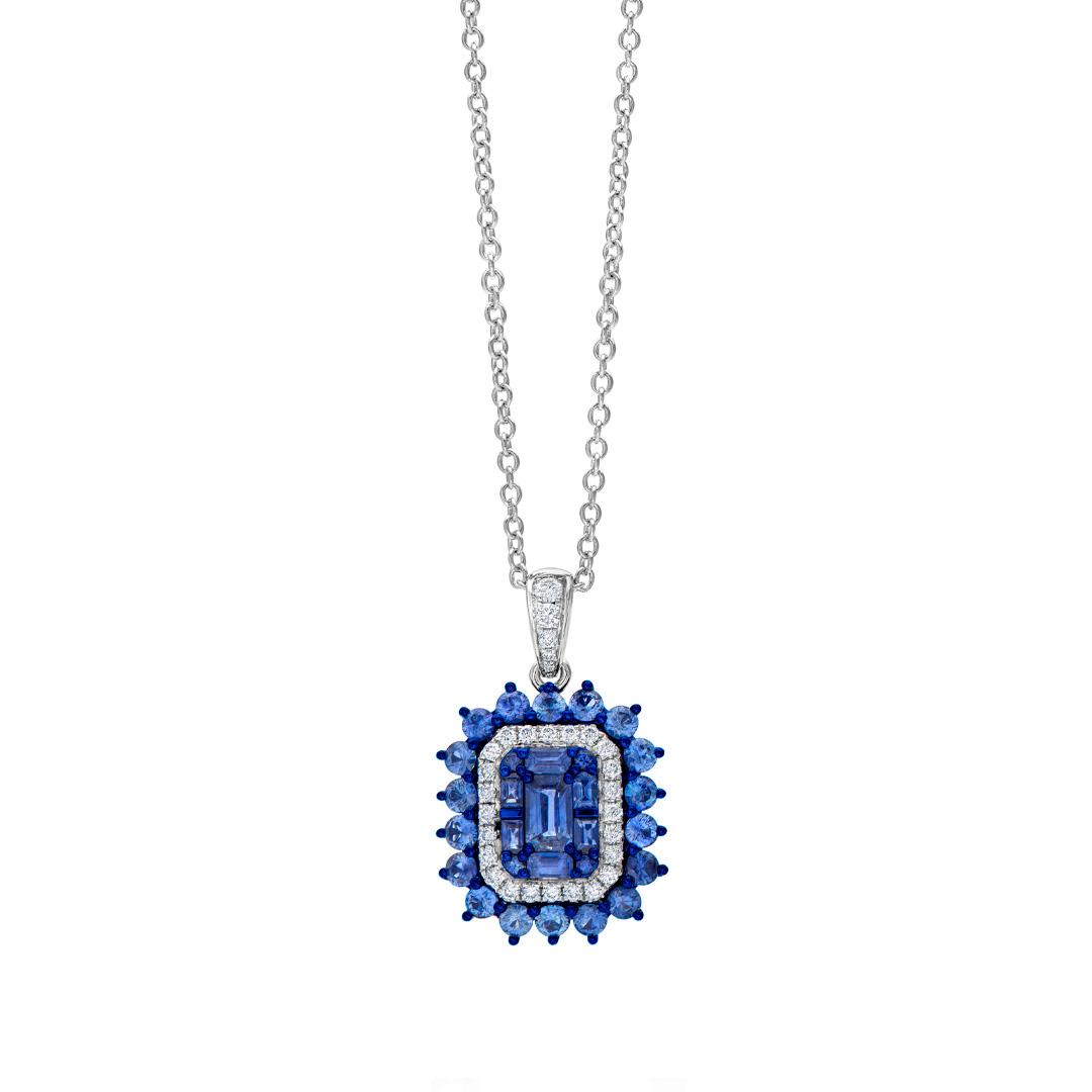 Vibrant Sapphire and Diamond Pendant Necklace
