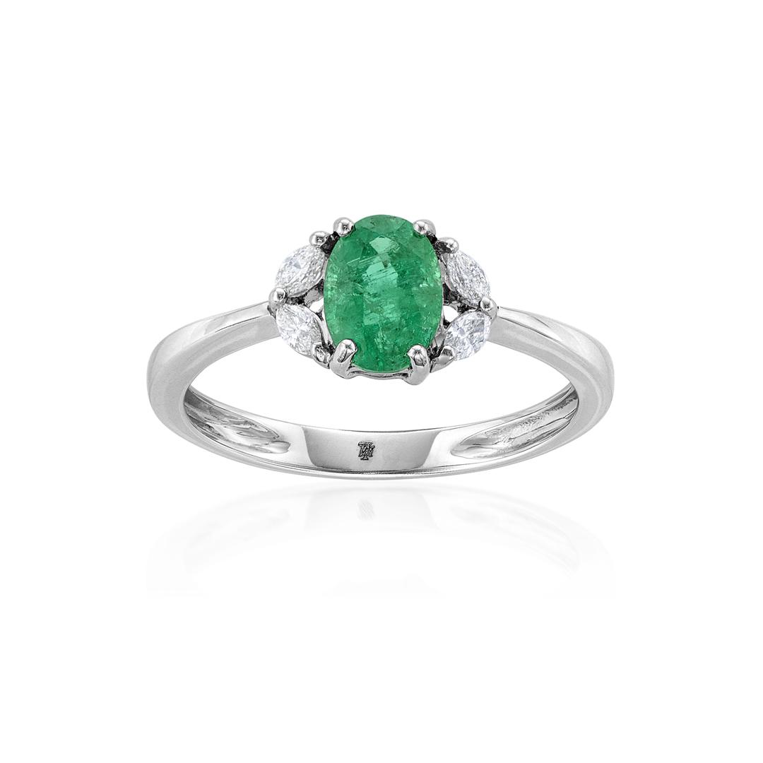 Oval Emerald Ring with Marquise Diamonds