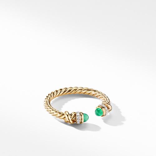 David Yurman Petite Helena Open Ring with Emeralds and Diamonds, size 6