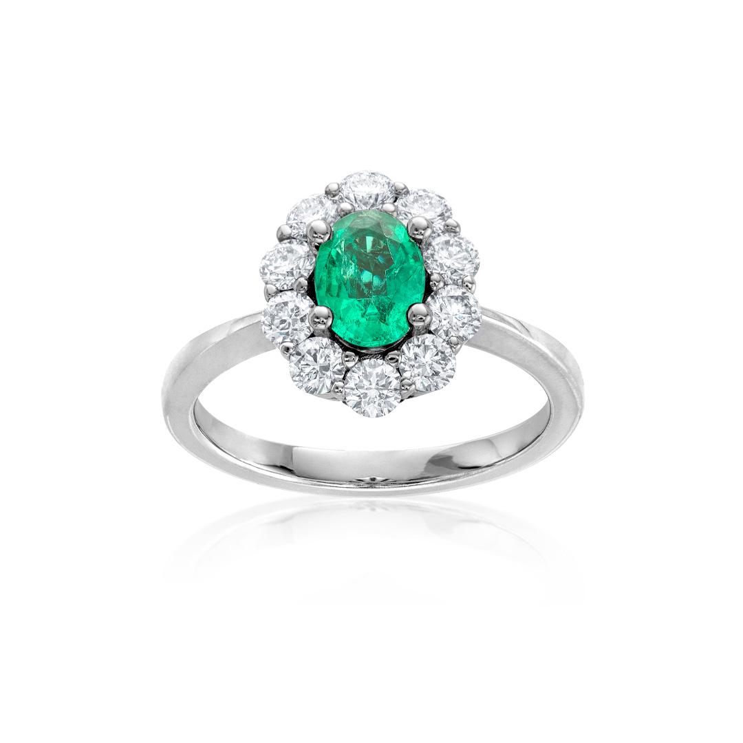 Oval Halo .62ctw Emerald Diamond Halo Ring