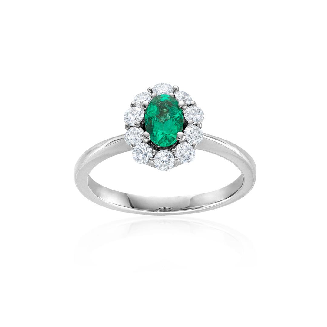 Halo Half-Carat Emerald and Diamond Ring