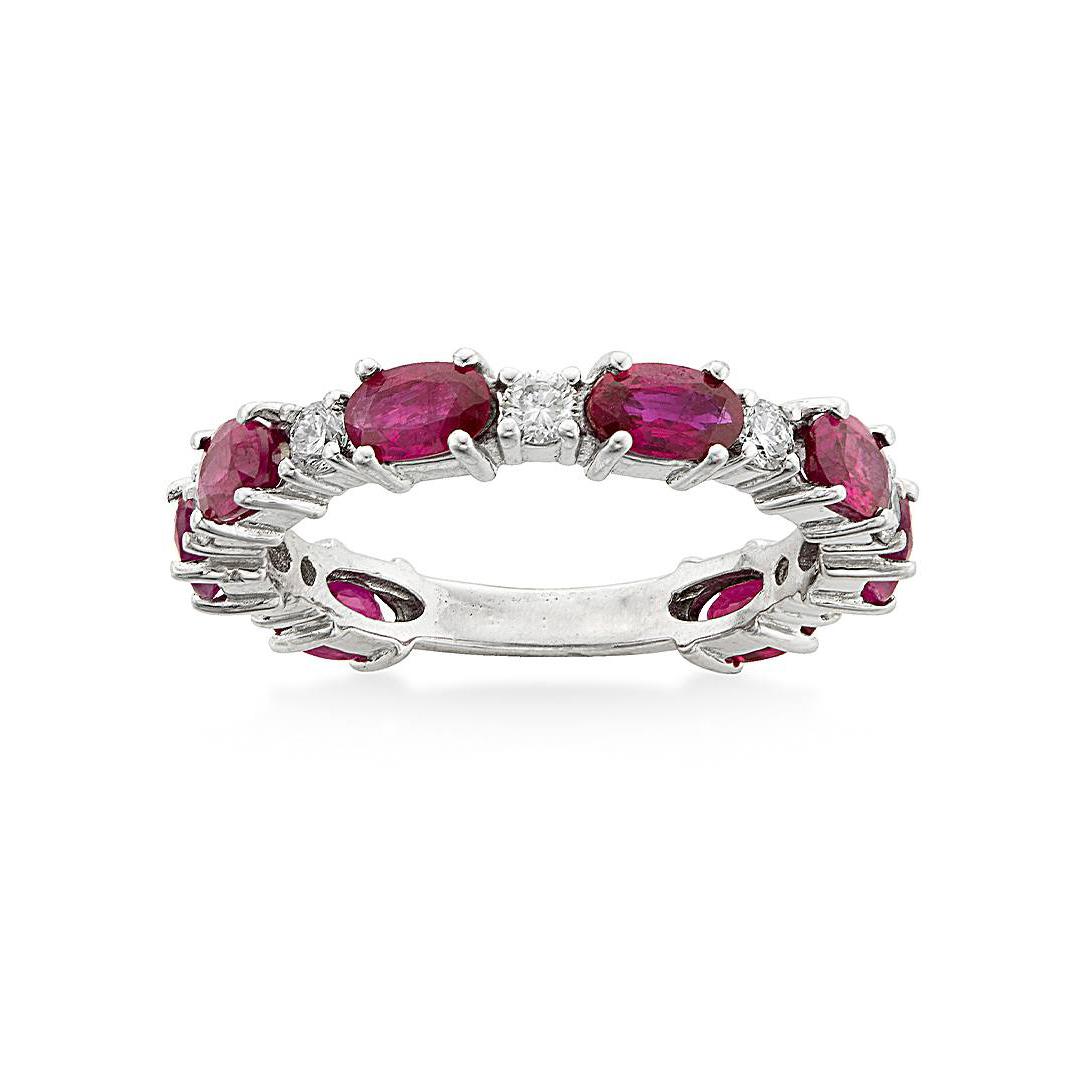 Oval Ruby & Round Diamond Band in White Gold