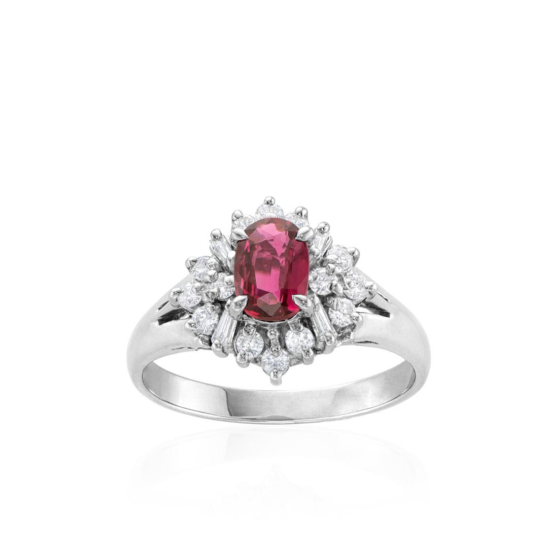 Estate Collection Oval Ruby and Diamond Platinum Ring