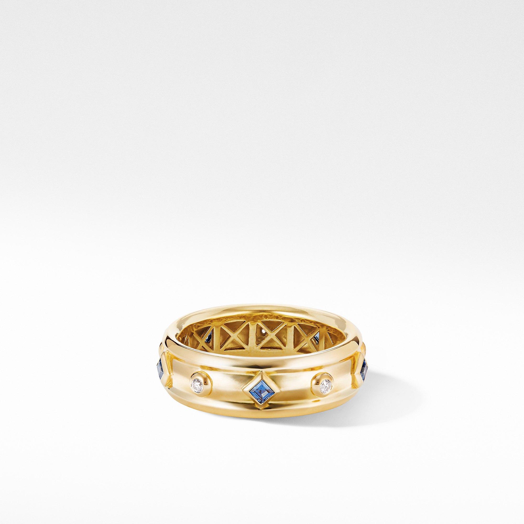 David Yurman Modern Renaissance Ring in 18k Yellow Gold with Blue Sapphires and Diamonds
