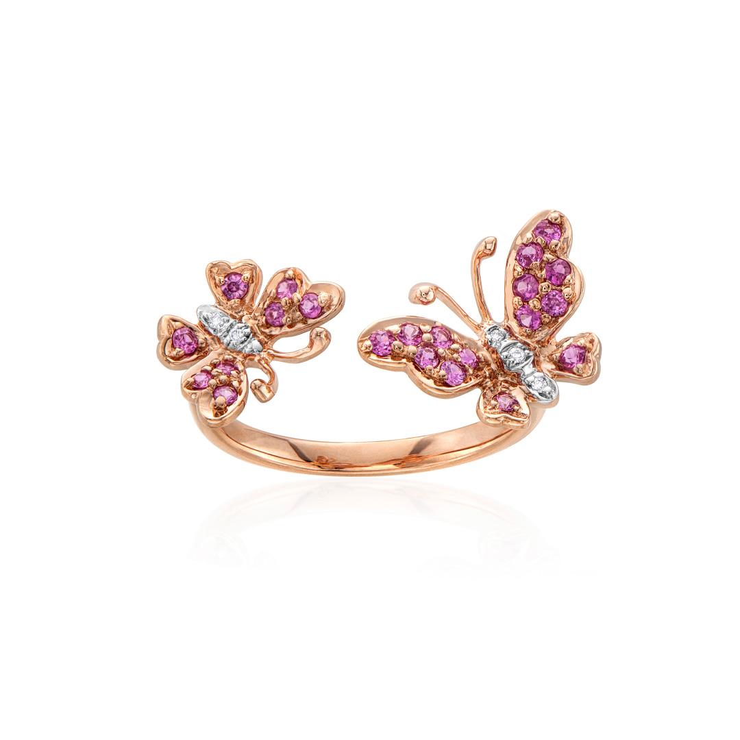 Pink Sapphire and Diamond Rose Gold Butterfly Cuff Ring