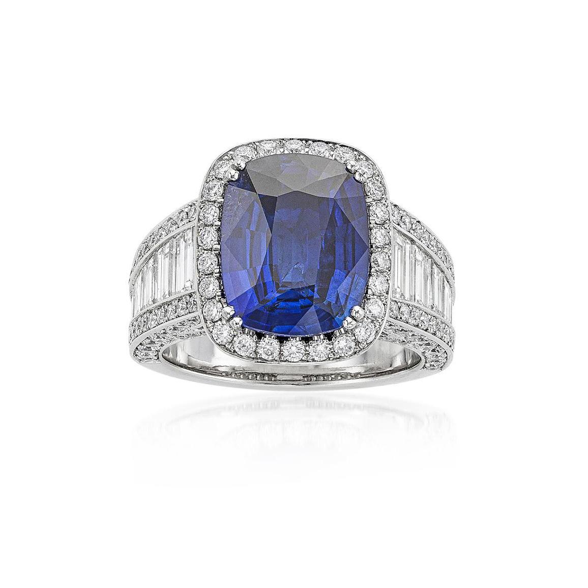 Platinum Cushion 4.85 CT Sapphire Ring with Diamonds