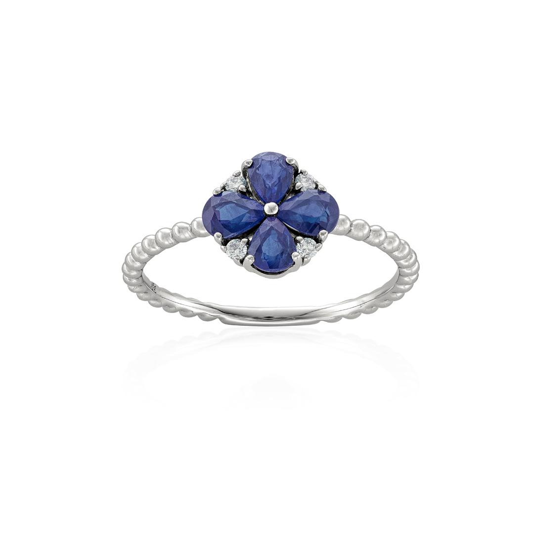 Sapphire and Diamond Clover Beaded Stackable Ring 0