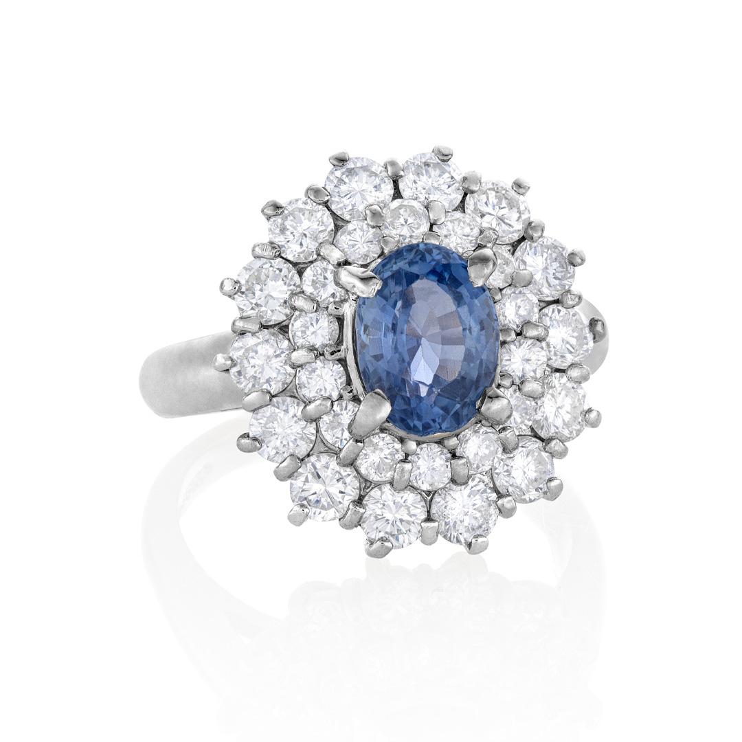 Estate Collection Sapphire Ring with Double Diamond Halo