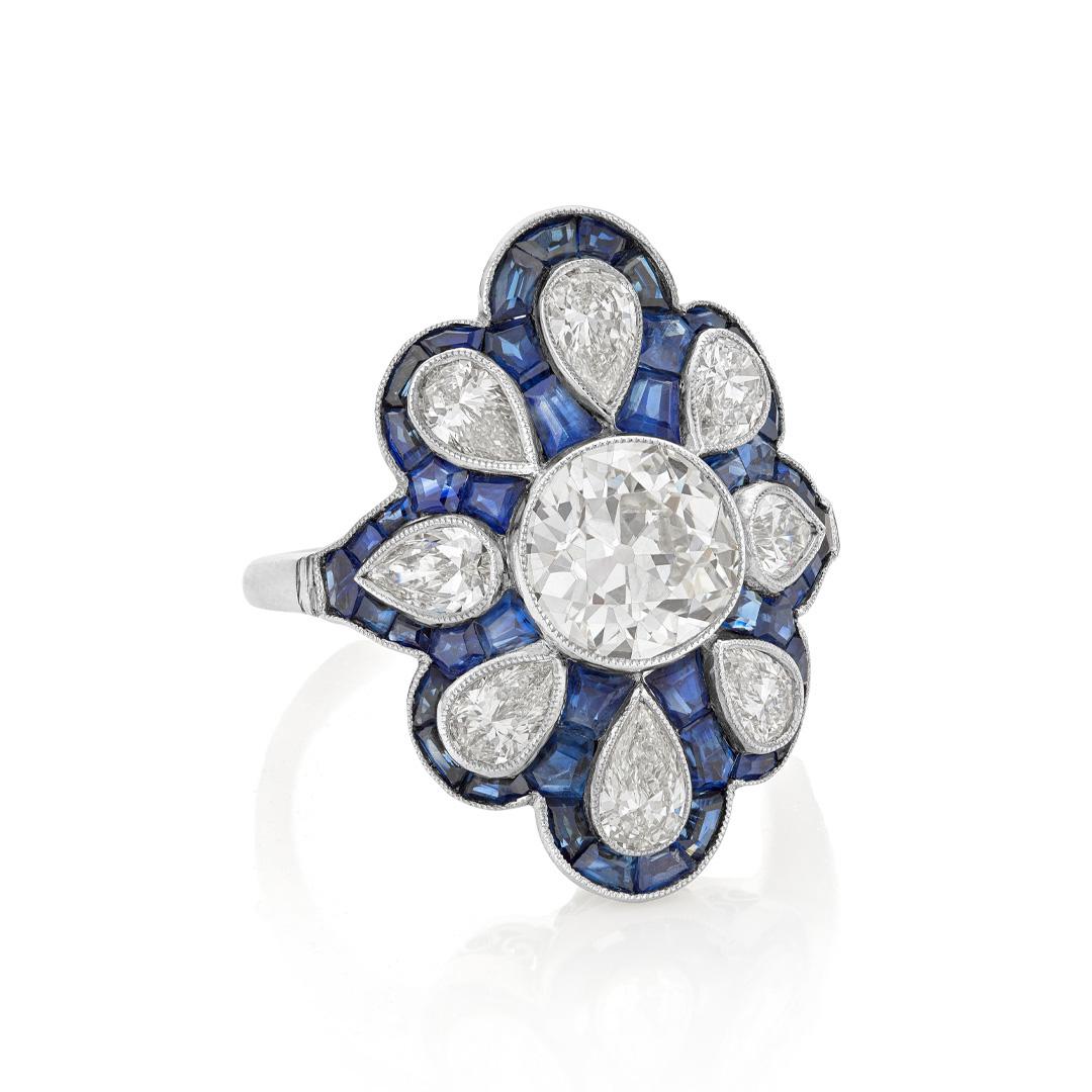 Estate Collection Sapphire and Diamond Platinum Cocktail Ring
