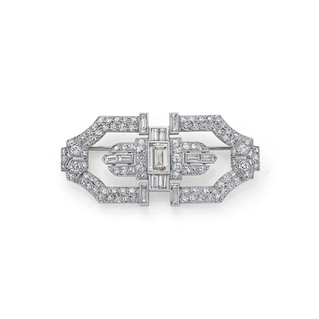 Estate Collection Platinum and Diamond Art Deco Double Clip Brooch 0