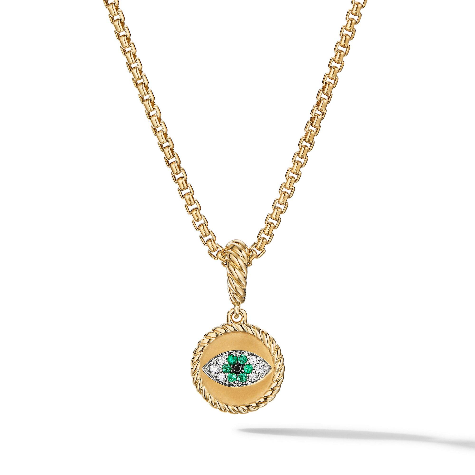 David Yurman Evil Eye Amulet in 18k Yellow Gold with Pave Emeralds and Diamonds