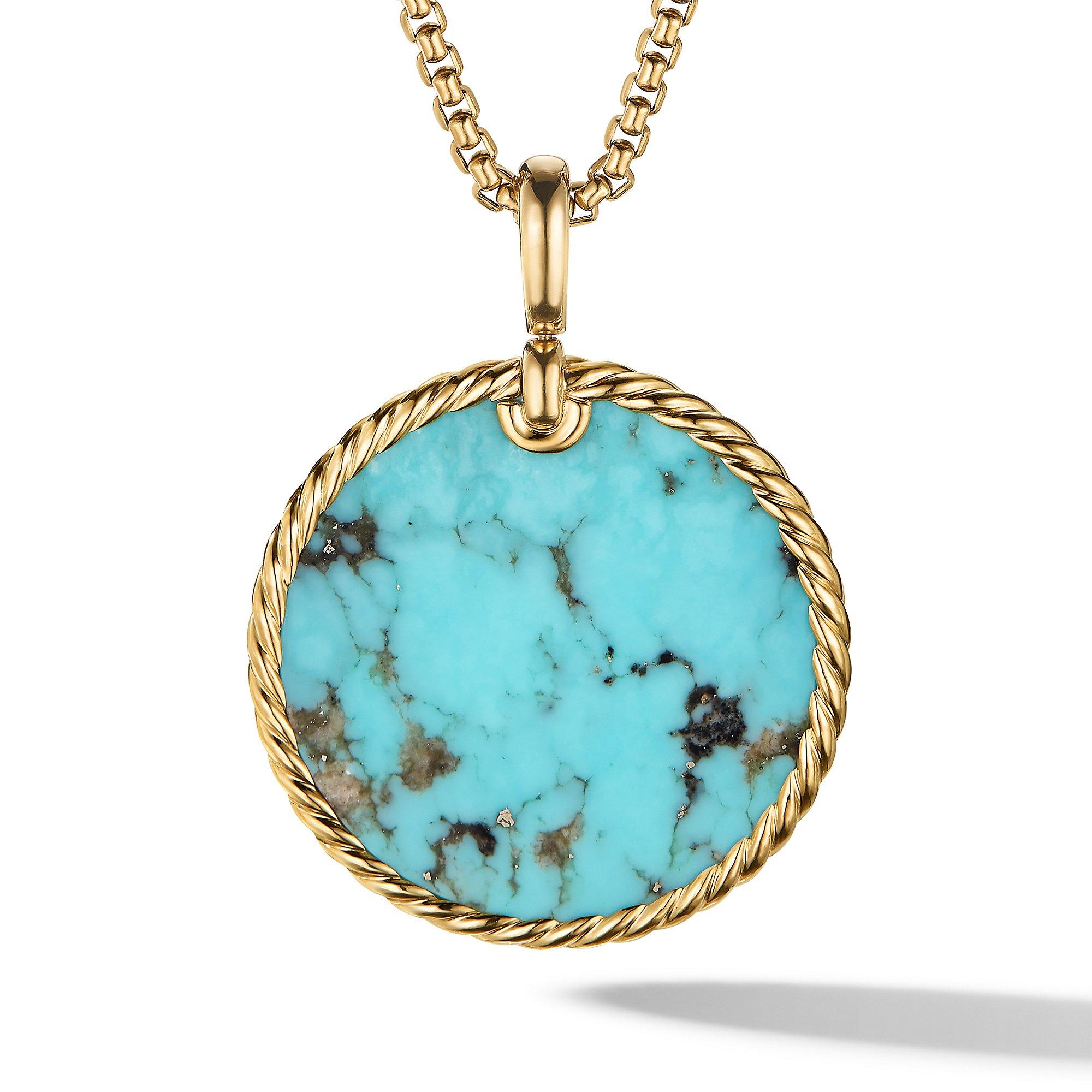 David Yurman DY Elements Disc Pendant in 18k Yellow Gold with Turquoise, 32mm