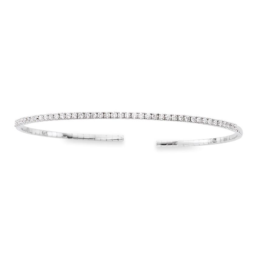 Thin Flexible White Gold & Diamond Cuff Bracelet